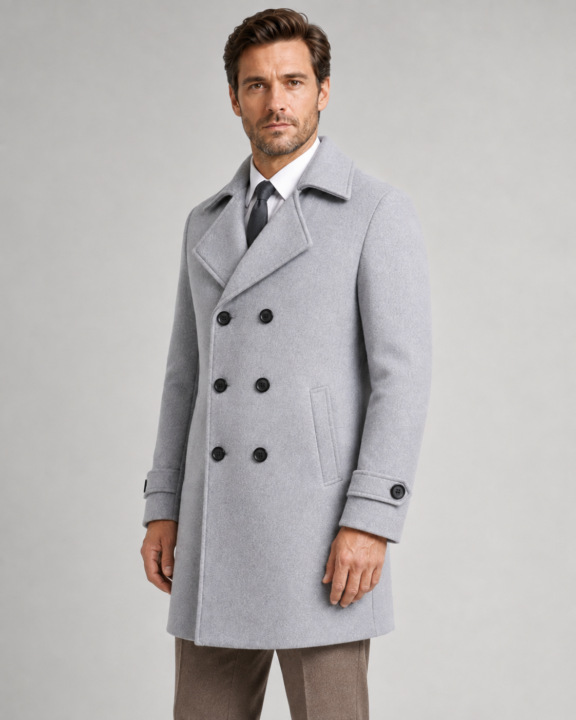 Men's Double-Breasted Wool Overcoat - Wide Lapel