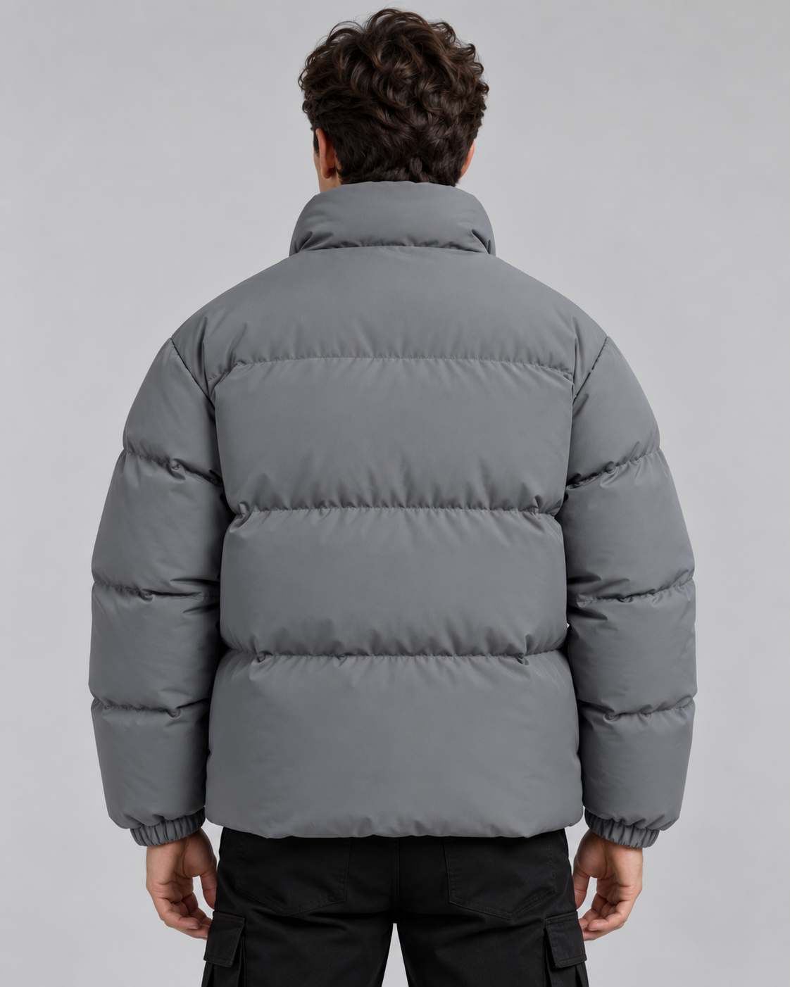 Men's Fleece-Lined Puffer Jacket - Funnel Neck Zip-Up