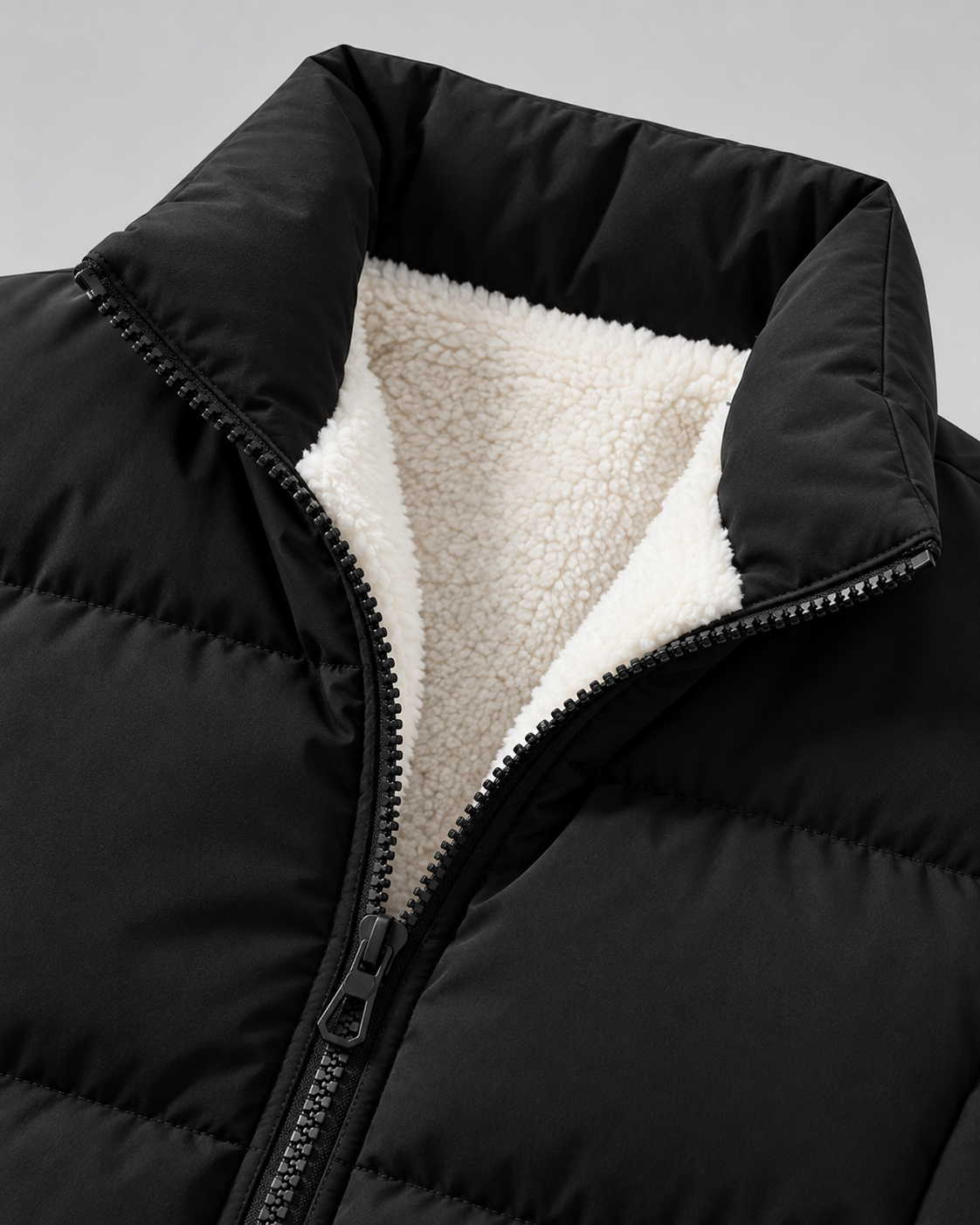 Men's Fleece-Lined Puffer Jacket - Funnel Neck Zip-Up