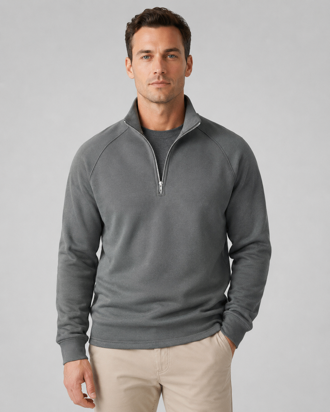 Men's Half Zip Pullover - Funnel Neck Raglan Sleeve