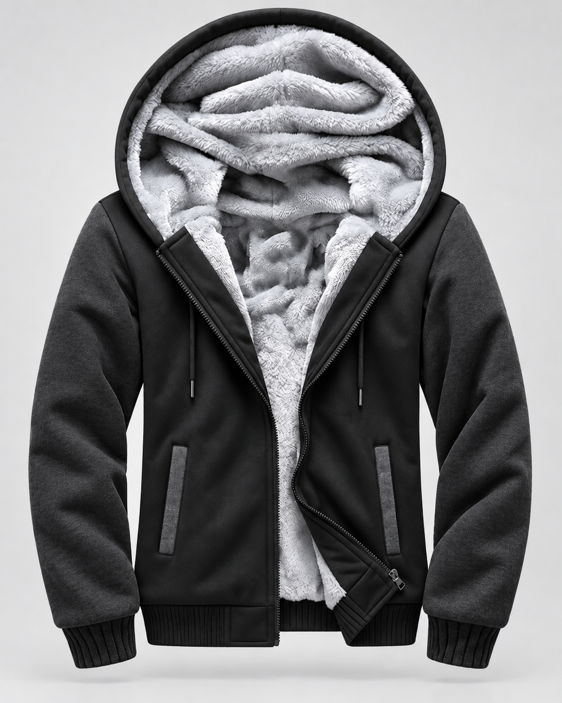 Men's Hooded Fleece Zip Jacket - Contrast Sleeve Regular Fit