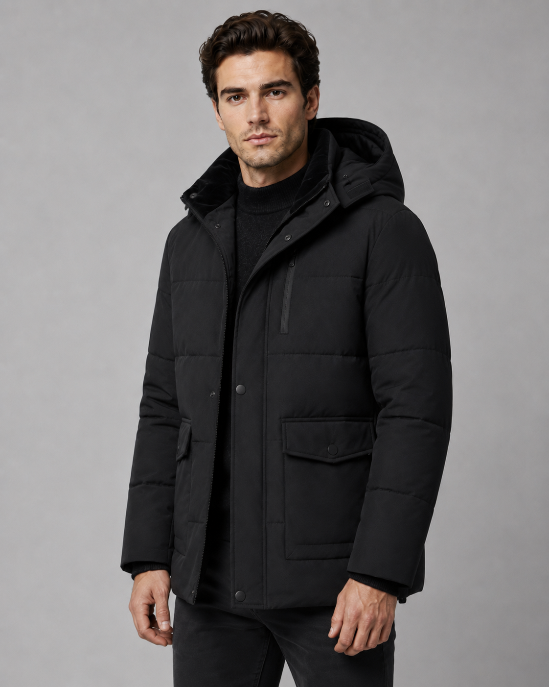 Men's Hooded Puffer Jacket - Plush-Lined Regular Fit