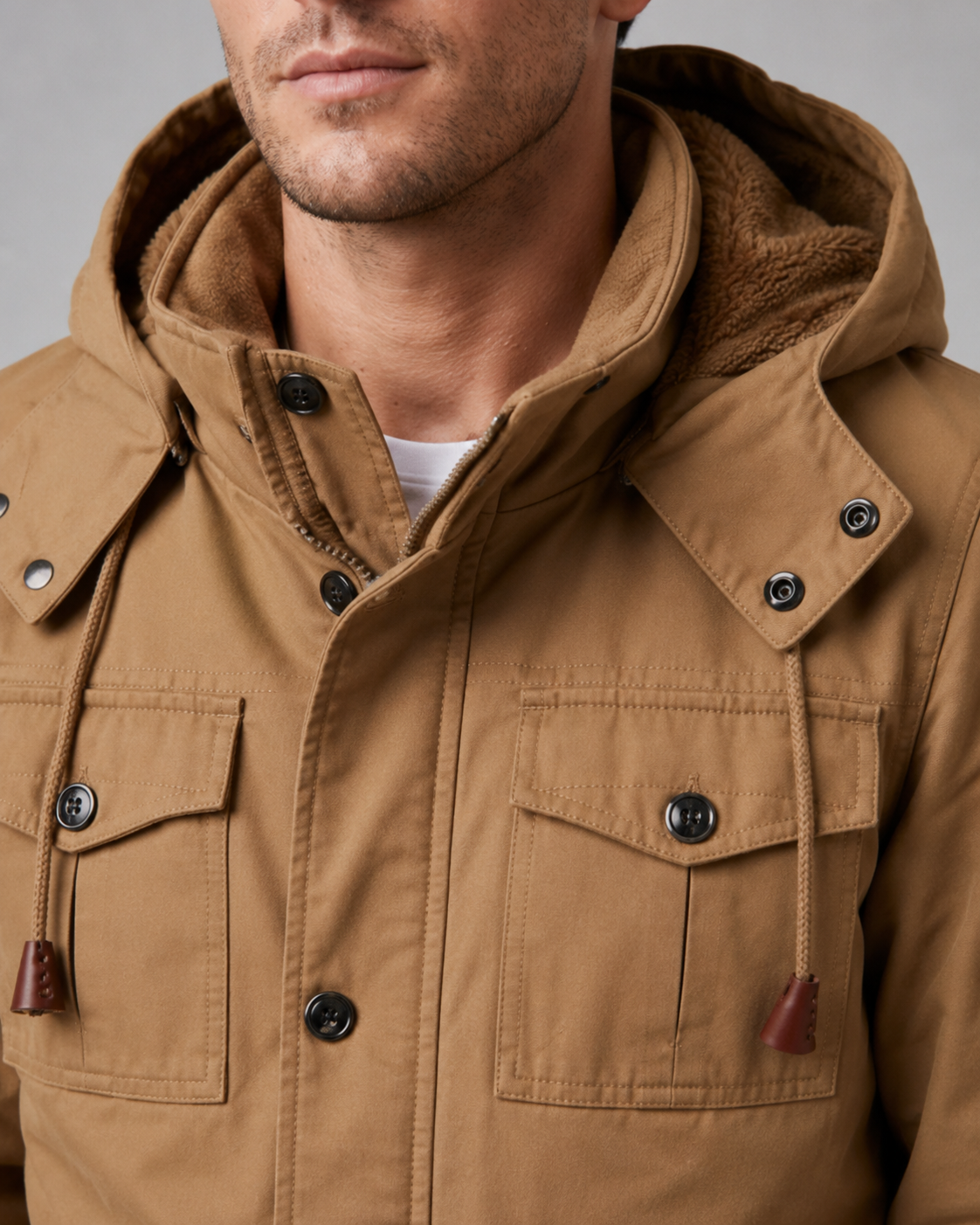 Men's Hooded Winter Parka – Multi-Pocket Regular Fit