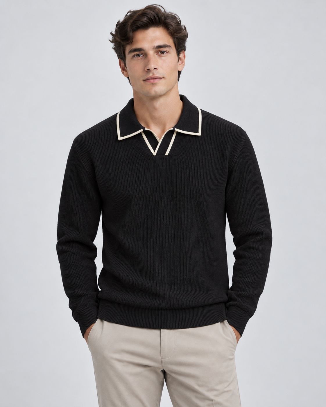 Men's Johnny Collar Polo Sweater - Rib-Knit Regular Fit
