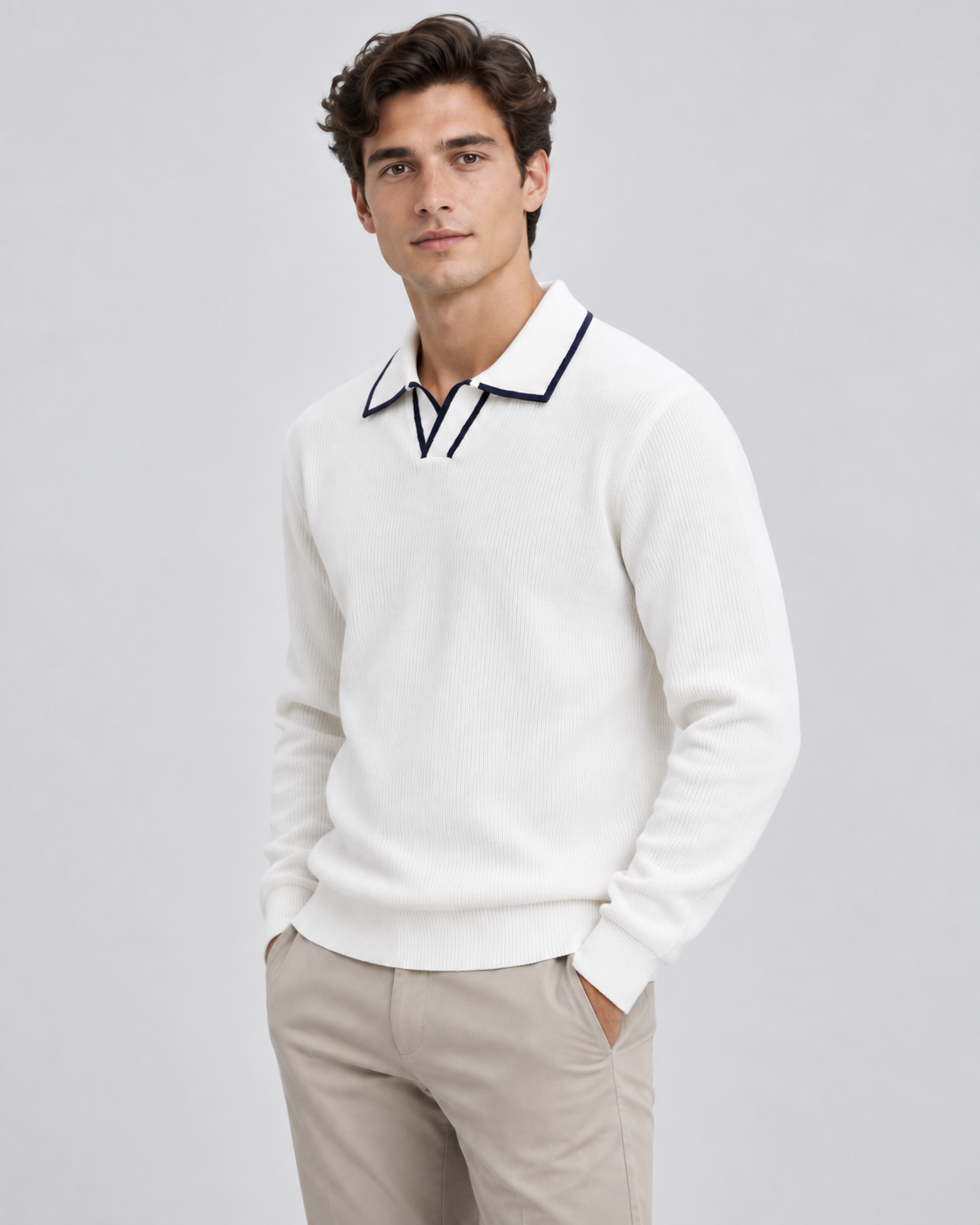 Men's Johnny Collar Polo Sweater - Rib-Knit Regular Fit