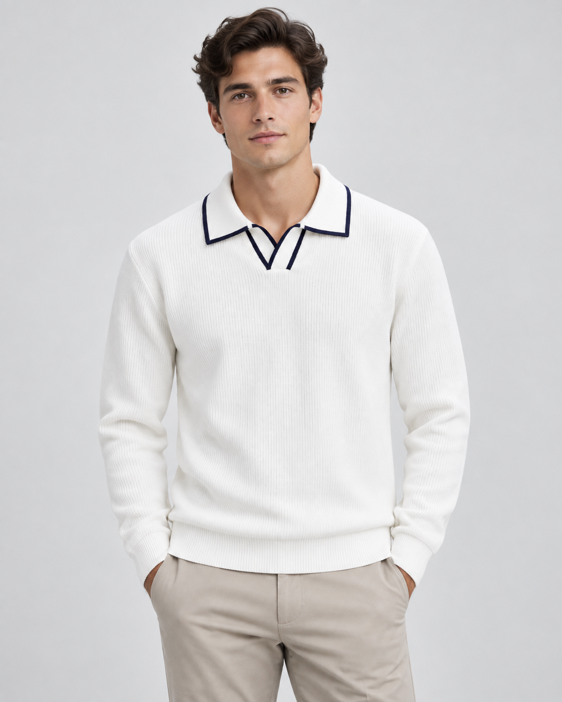 Men's Johnny Collar Polo Sweater - Rib-Knit Regular Fit