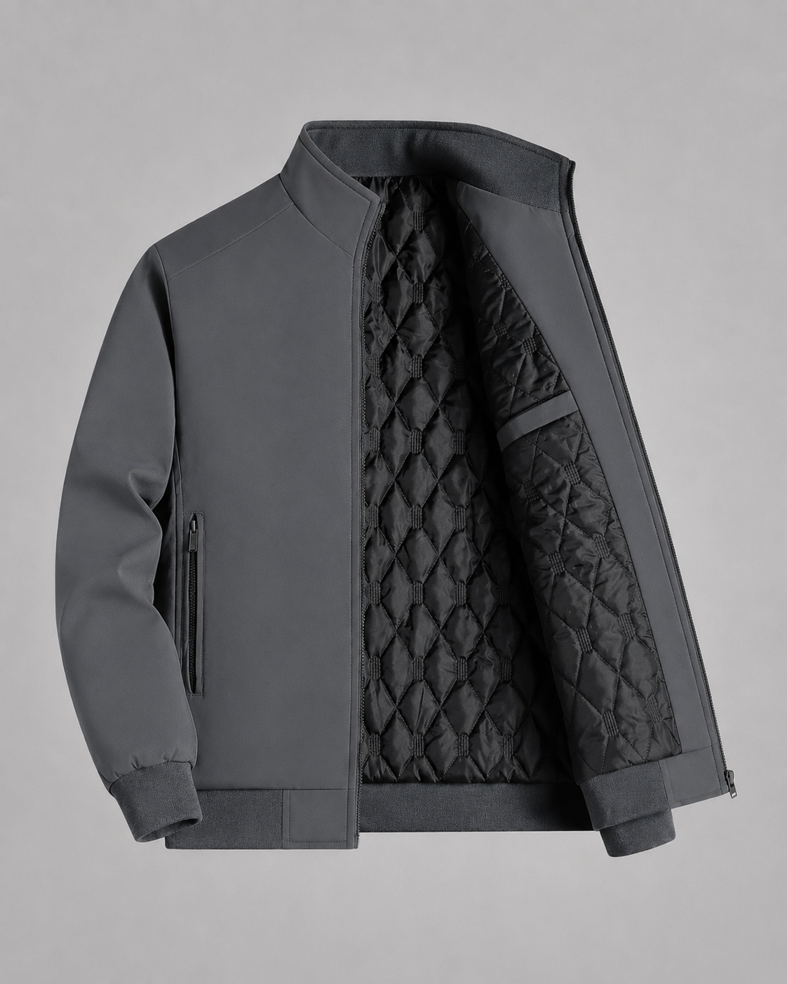 Men’s Quilted Lined Stand Collar Jacket
