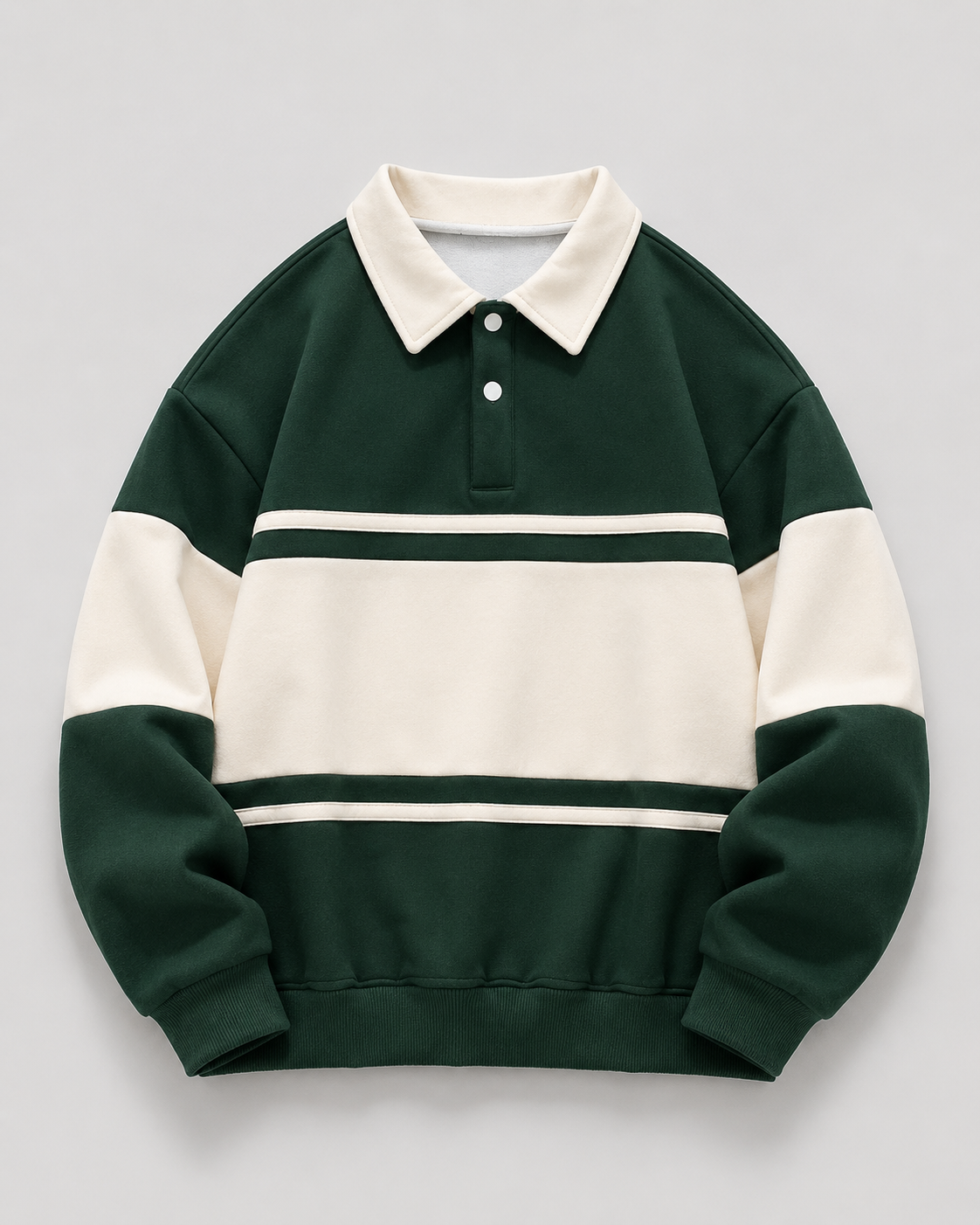 Men's Rugby Polo Sweater - Color Block Long Sleeve Relaxed Fit