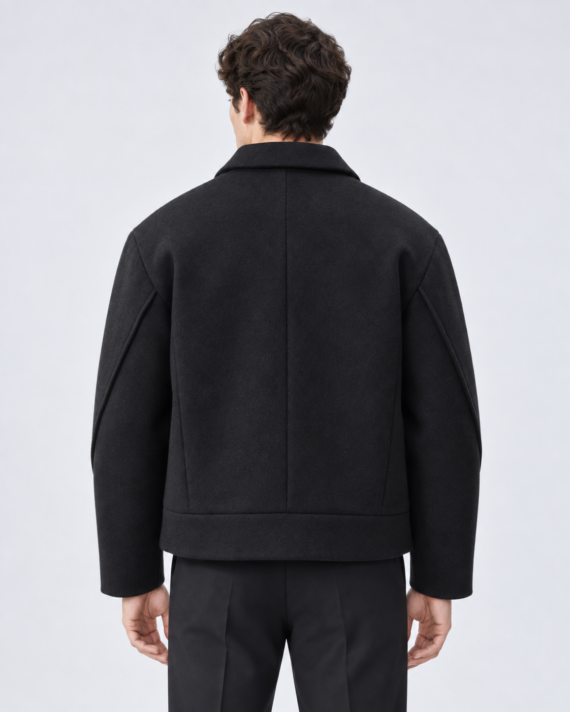 Men's Short Wool Jacket - Full Zip Boxy Fit