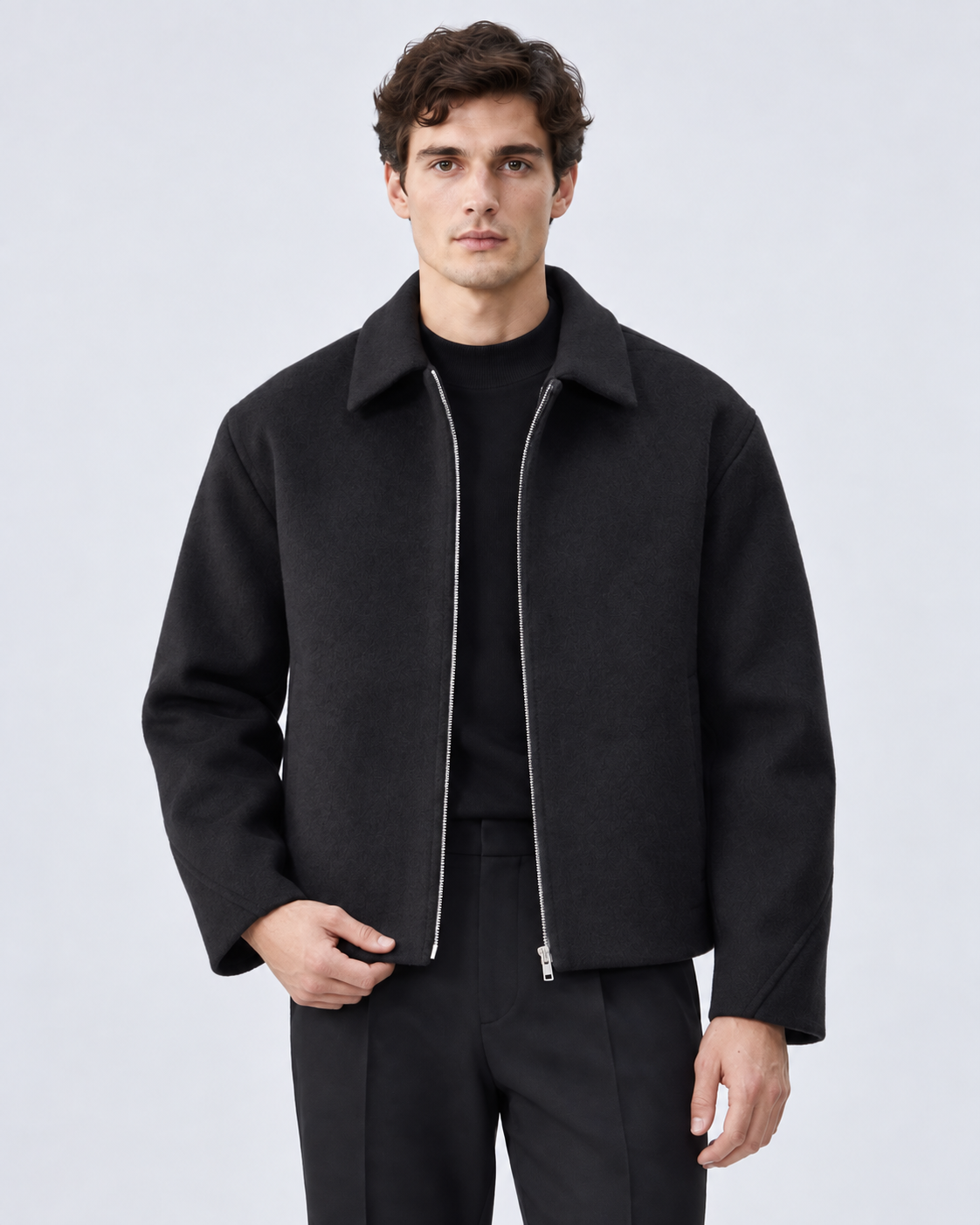Men's Short Wool Jacket - Full Zip Boxy Fit