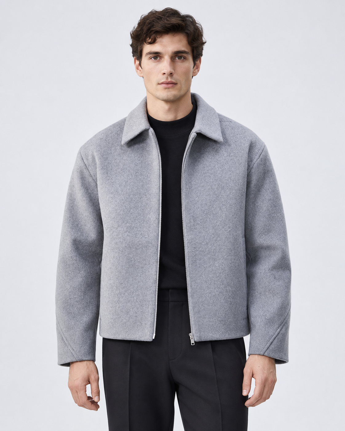Men's Short Wool Jacket - Full Zip Boxy Fit