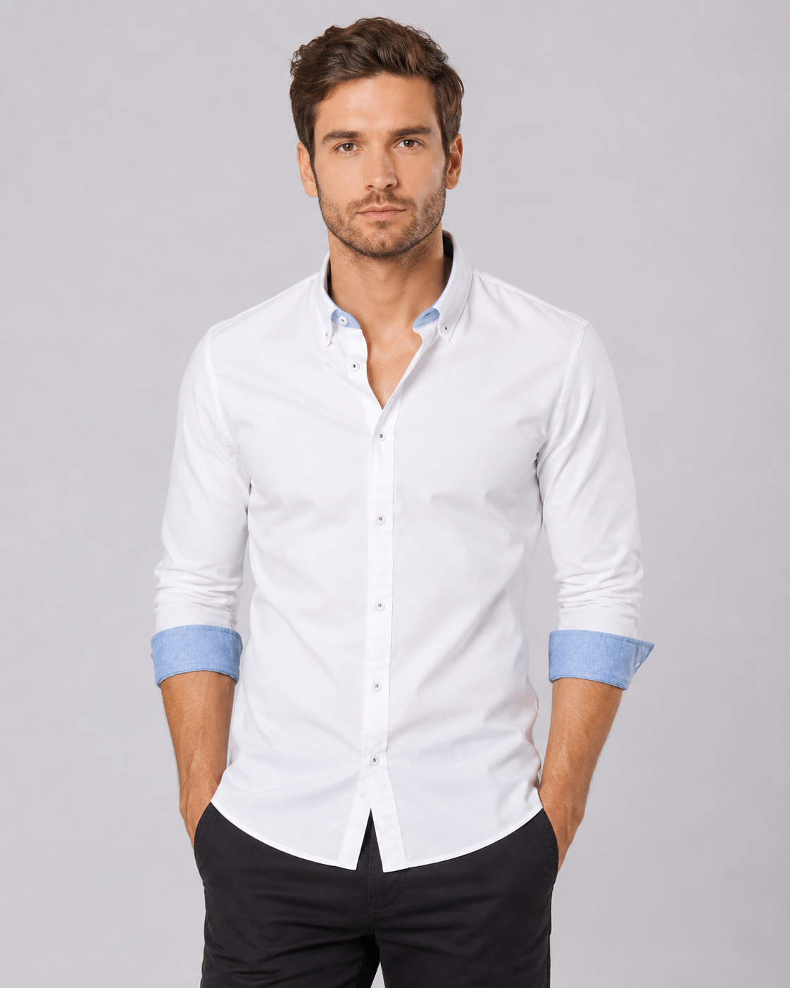 Men's Slim Fit Button-Down Shirt with Contrast Cuffs