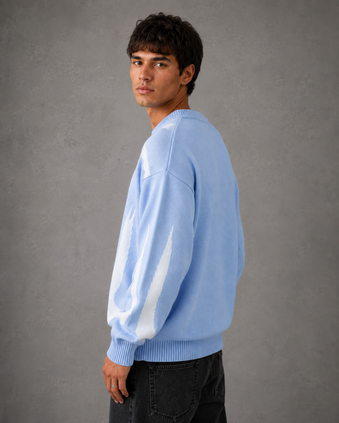 Men's Streetwear Graphic Knit Sweater - Crew Neck