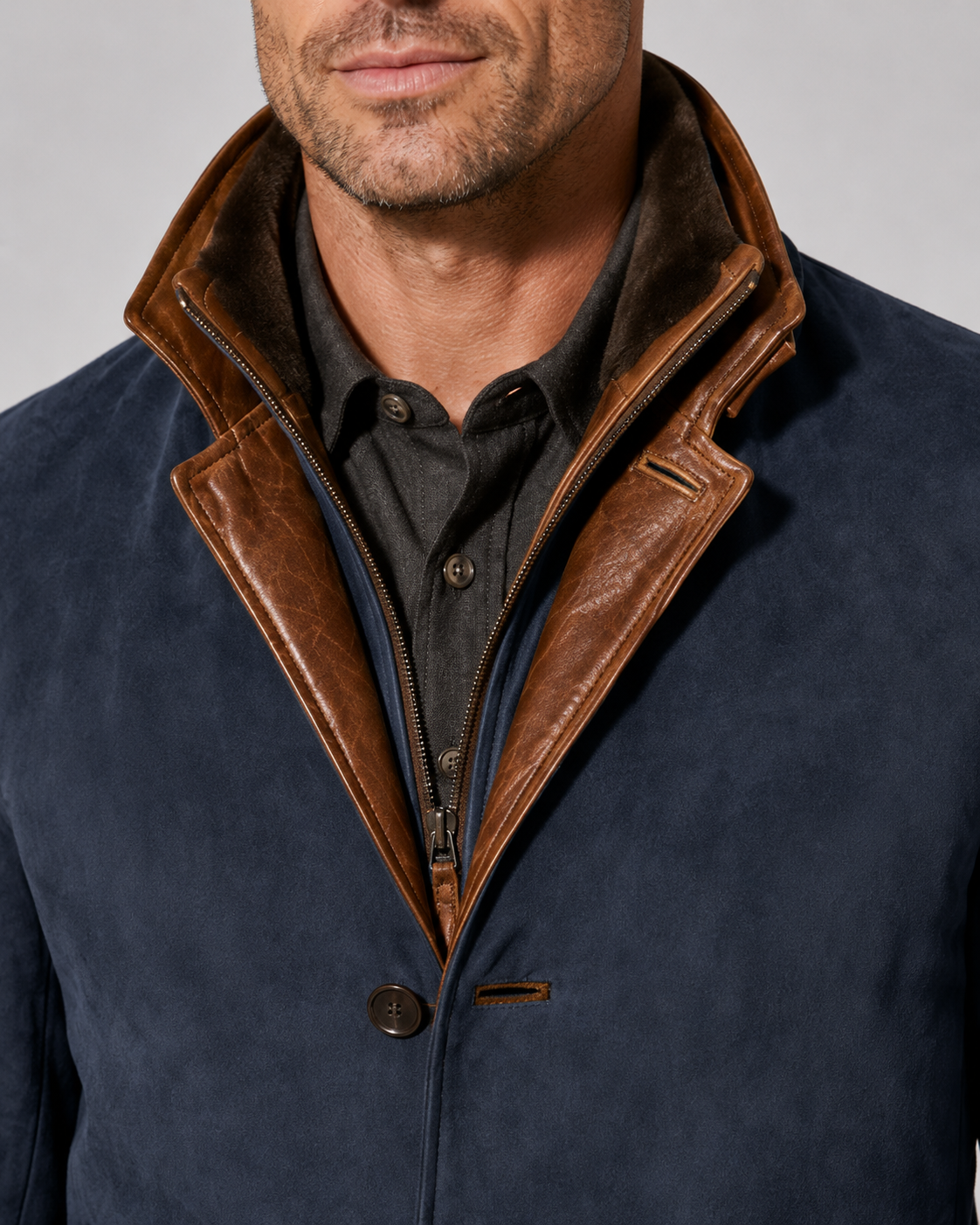 Suede Look Contrast Trim Three Button Blazer Jacket