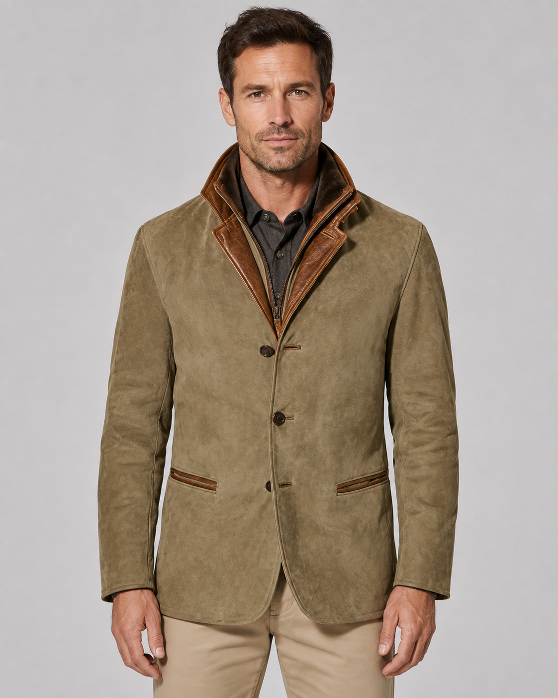 Suede Look Contrast Trim Three Button Blazer Jacket