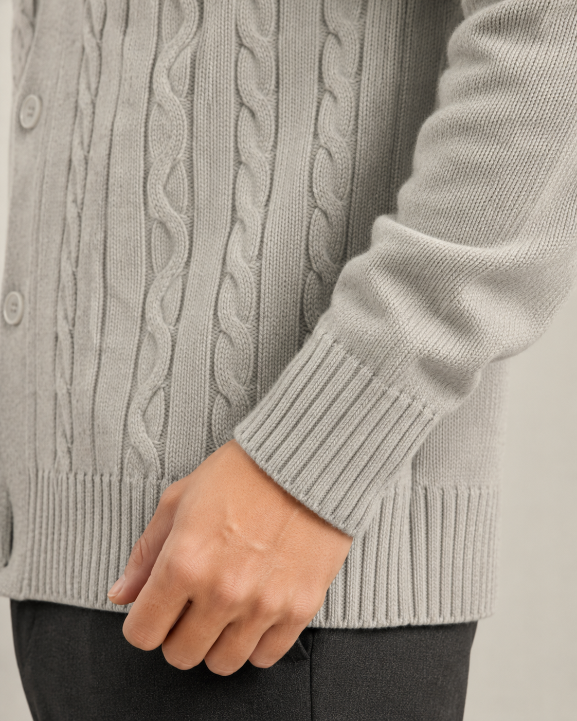 Men's V-Neck Cable Knit Cardigan - Button Front