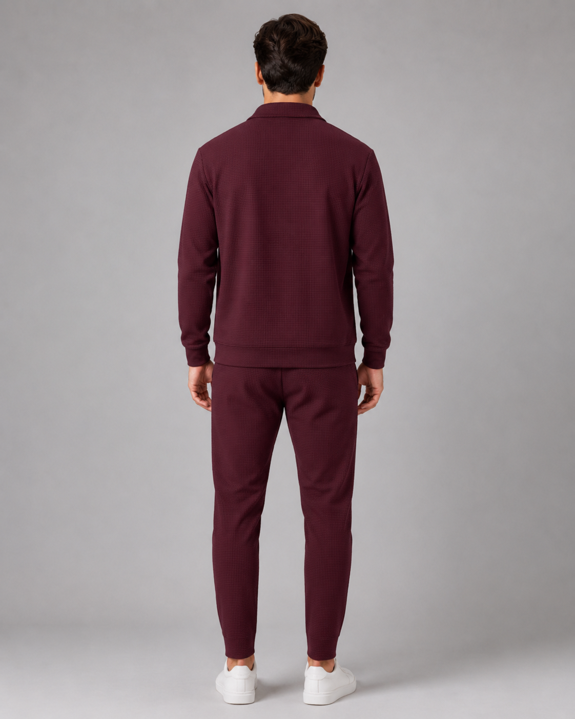 Collared Zip Jacket and Tapered Joggers Two Piece Set