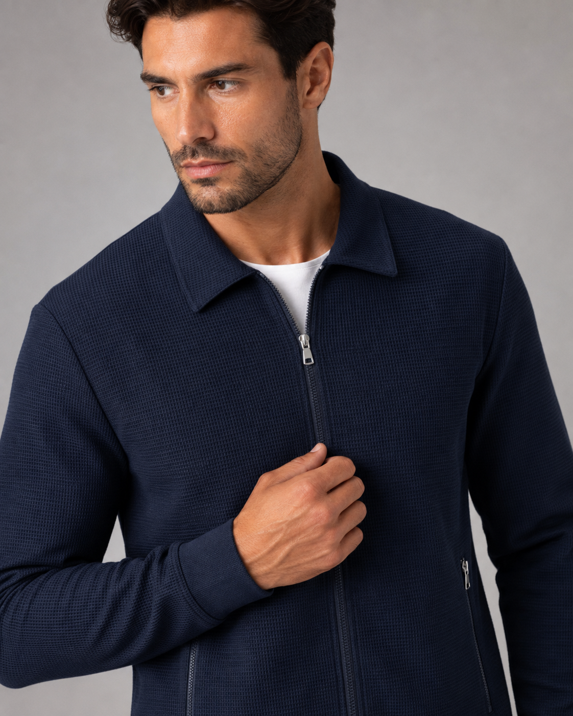 Collared Zip Jacket and Tapered Joggers Two Piece Set