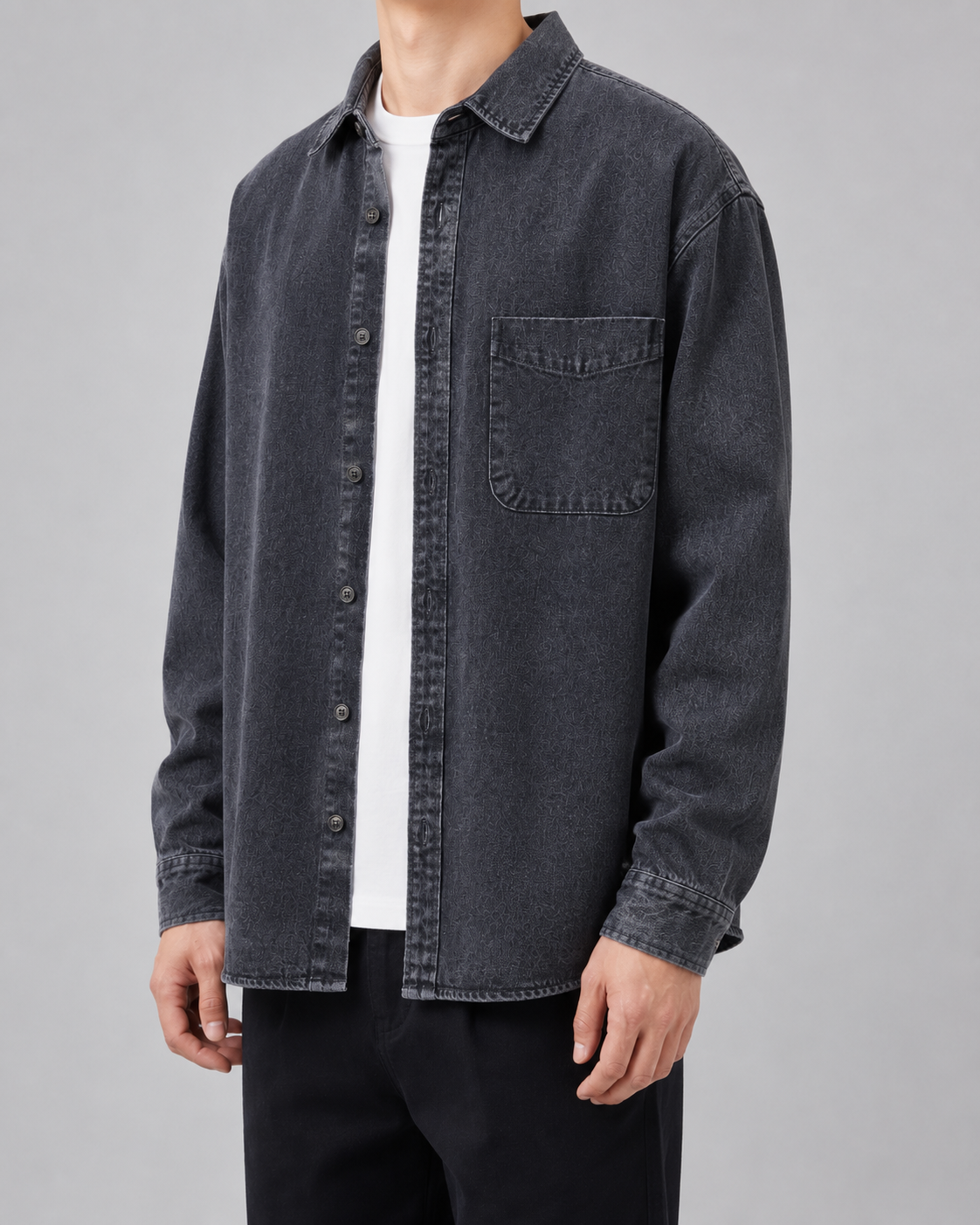 Men's Washed Denim Shirt Jacket Relaxed Fit