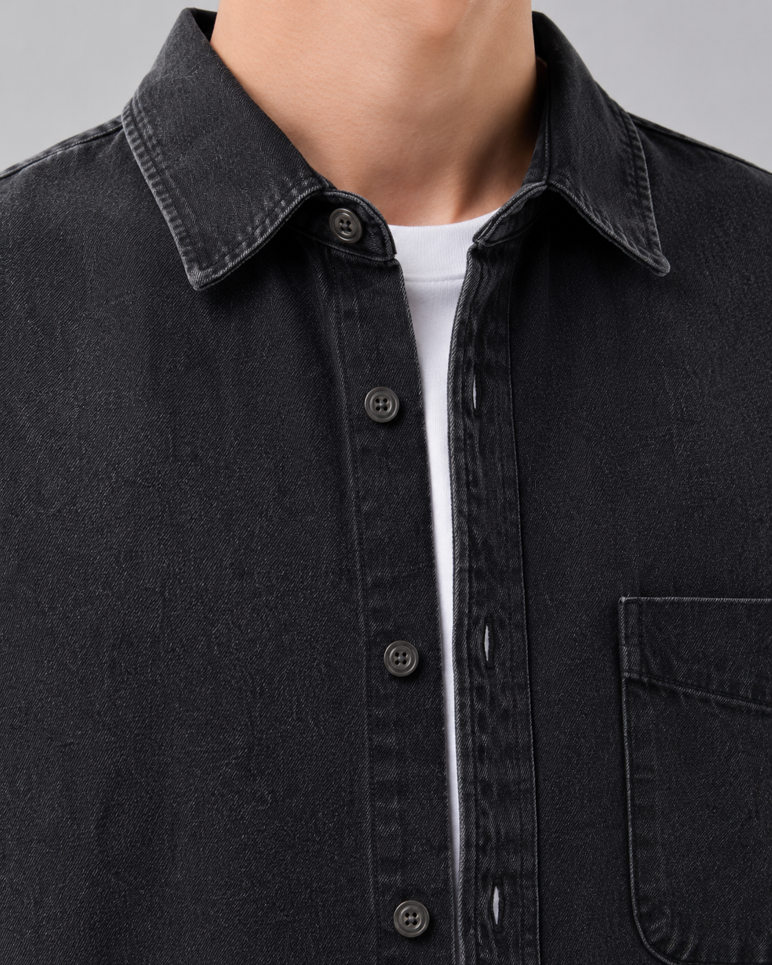 Men's Washed Denim Shirt Jacket Relaxed Fit