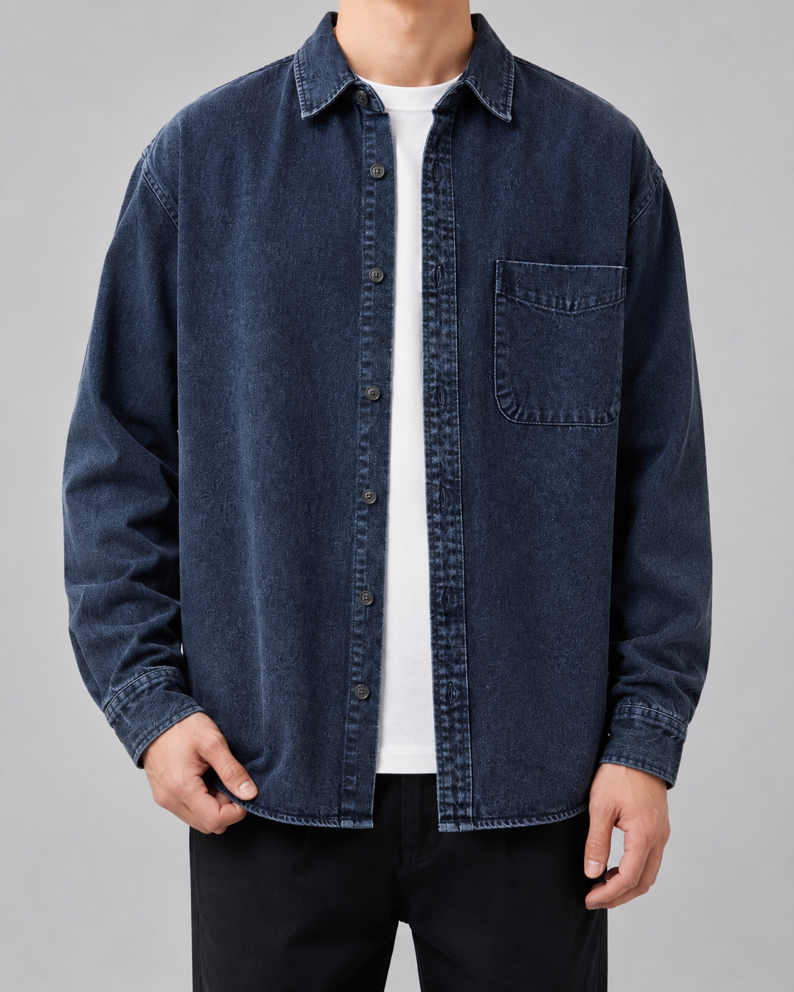 Men's Washed Denim Shirt Jacket Relaxed Fit