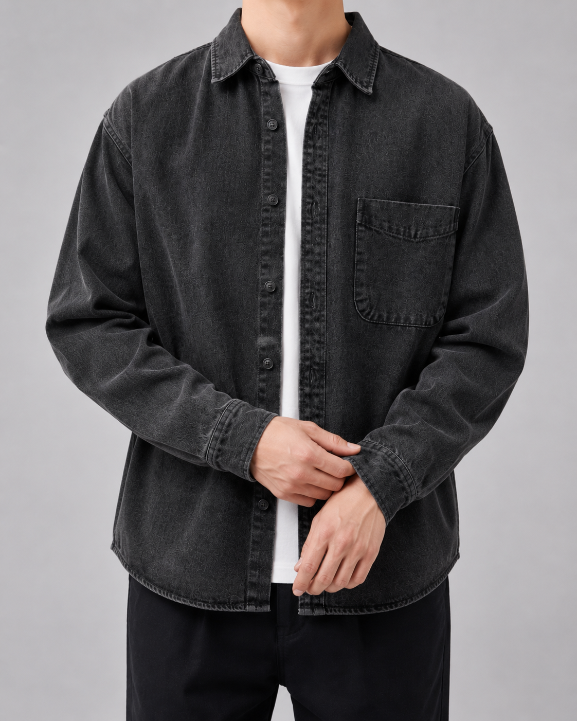 Men's Washed Denim Shirt Jacket Relaxed Fit