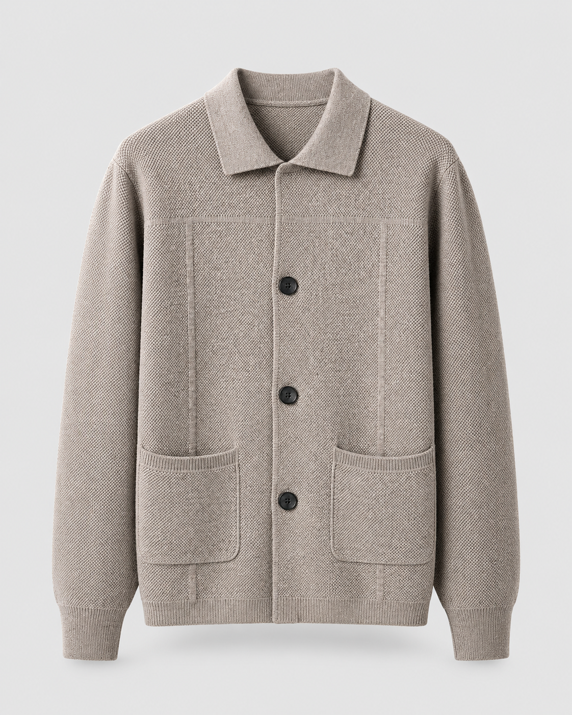Men's Wool Overshirt - Textured Knit Button-Front