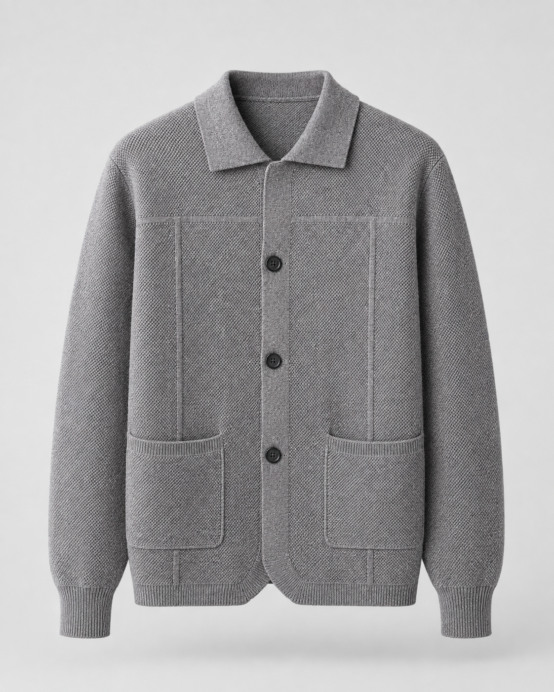 Men's Wool Overshirt - Textured Knit Button-Front