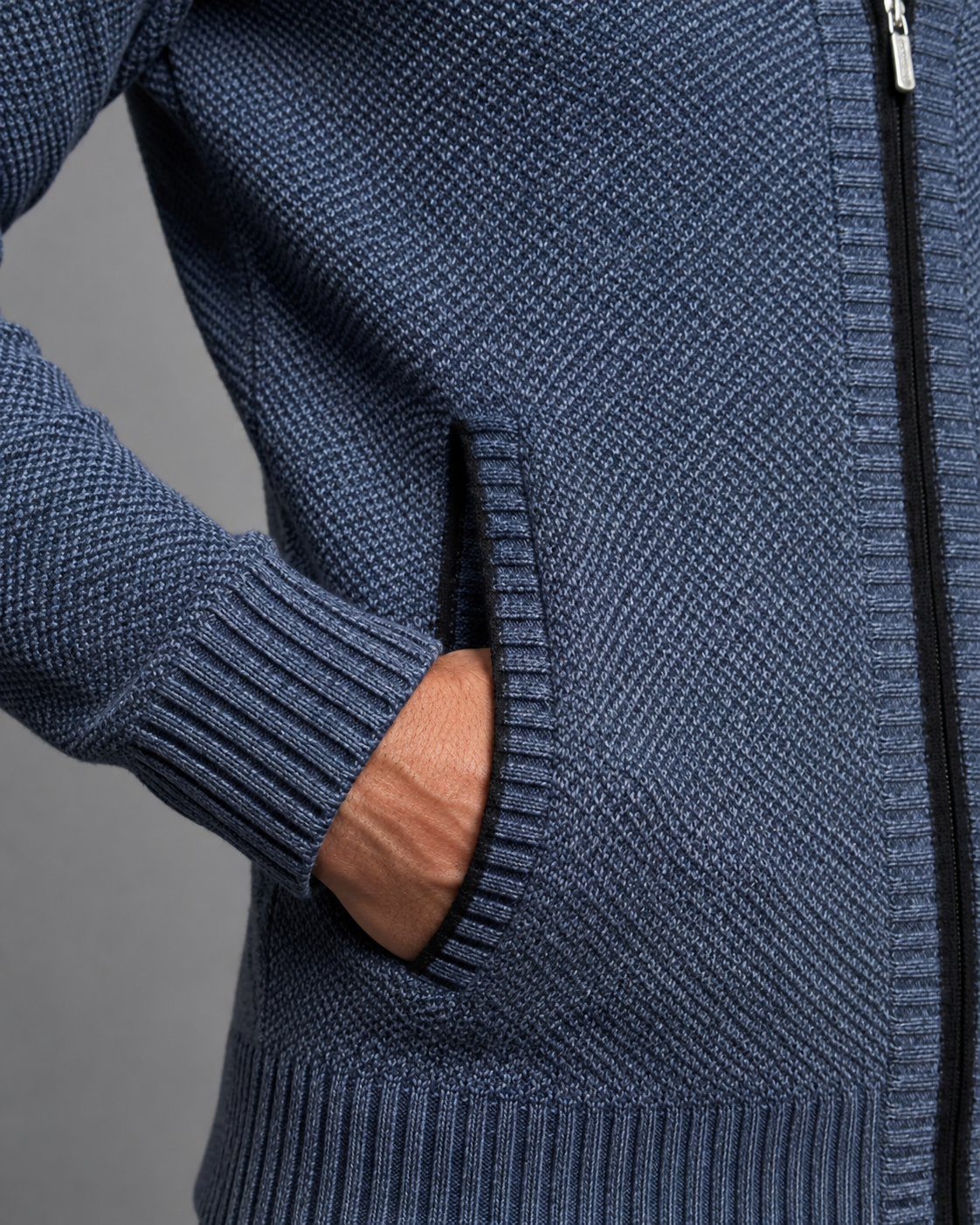 Men's Zip Sweater - Funnel Neck Textured Knit