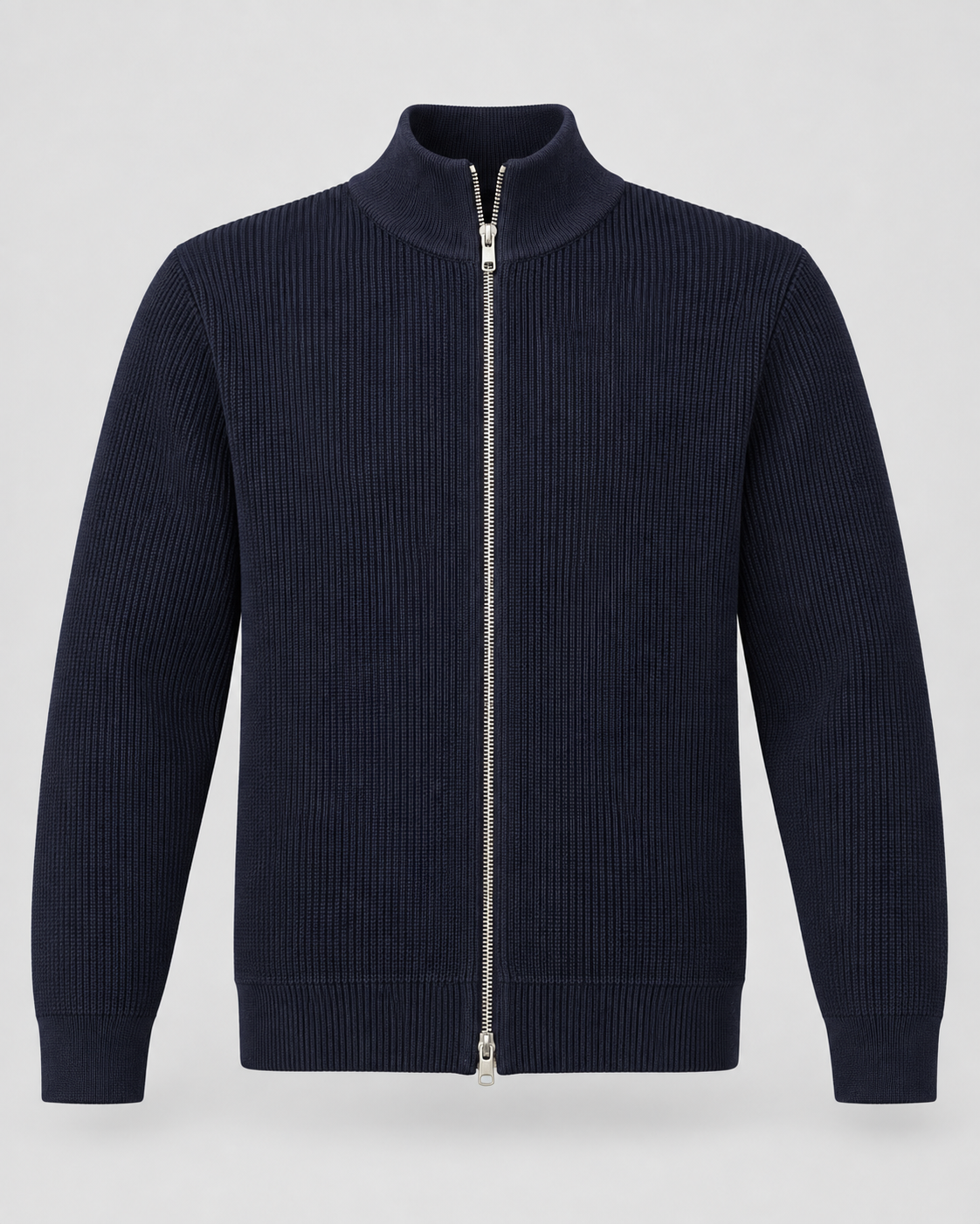 Men's Zip Sweater - Ribbed Knit Stand Collar