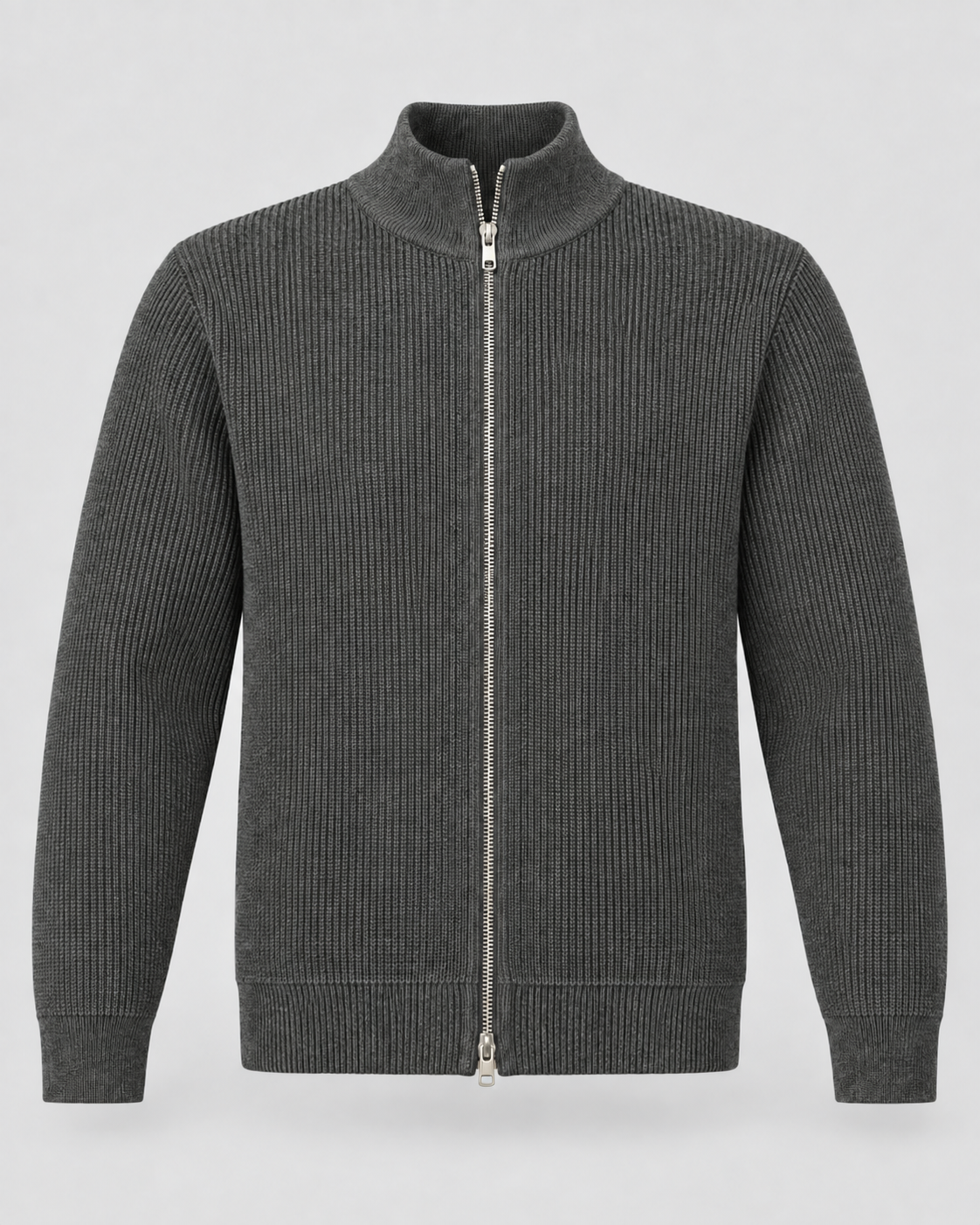 Men's Zip Sweater - Ribbed Knit Stand Collar