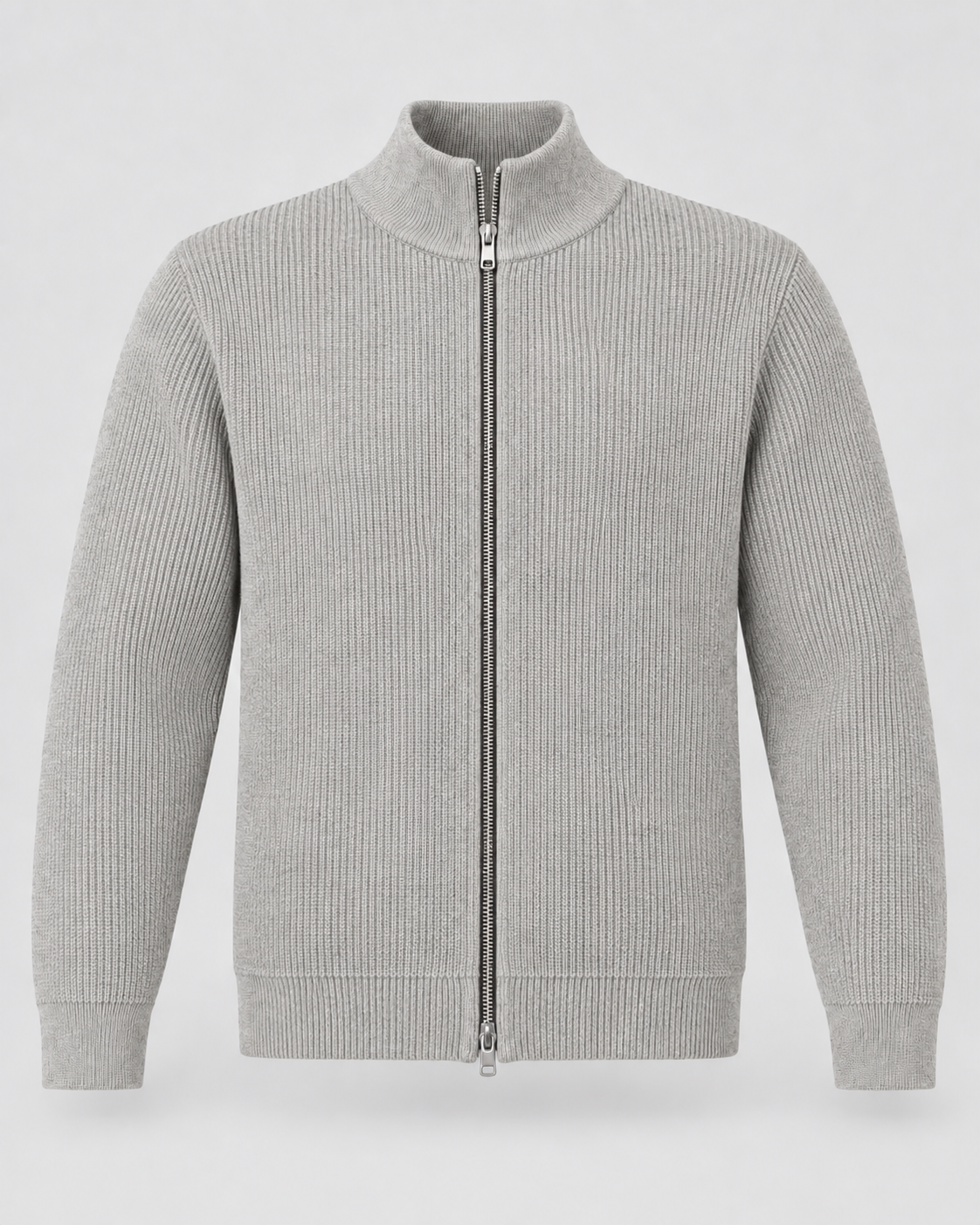 Men's Zip Sweater - Ribbed Knit Stand Collar