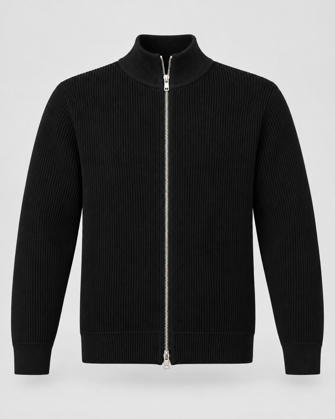 Men's Zip Sweater - Ribbed Knit Stand Collar
