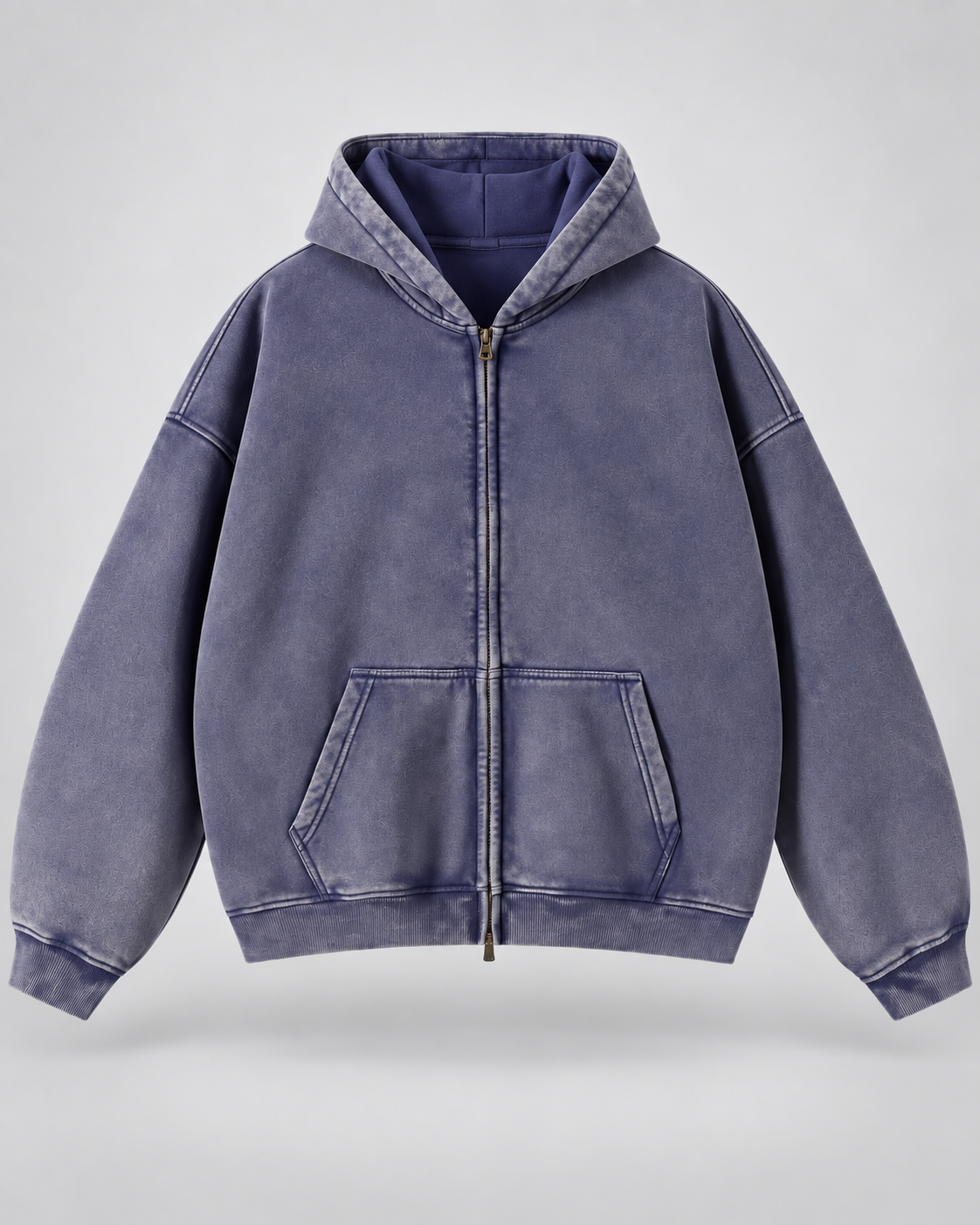 Men's Zip-Up Hoodie - Washed Fleece Oversized Fit
