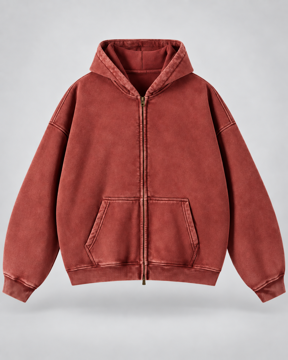 Men's Zip-Up Hoodie - Washed Fleece Oversized Fit