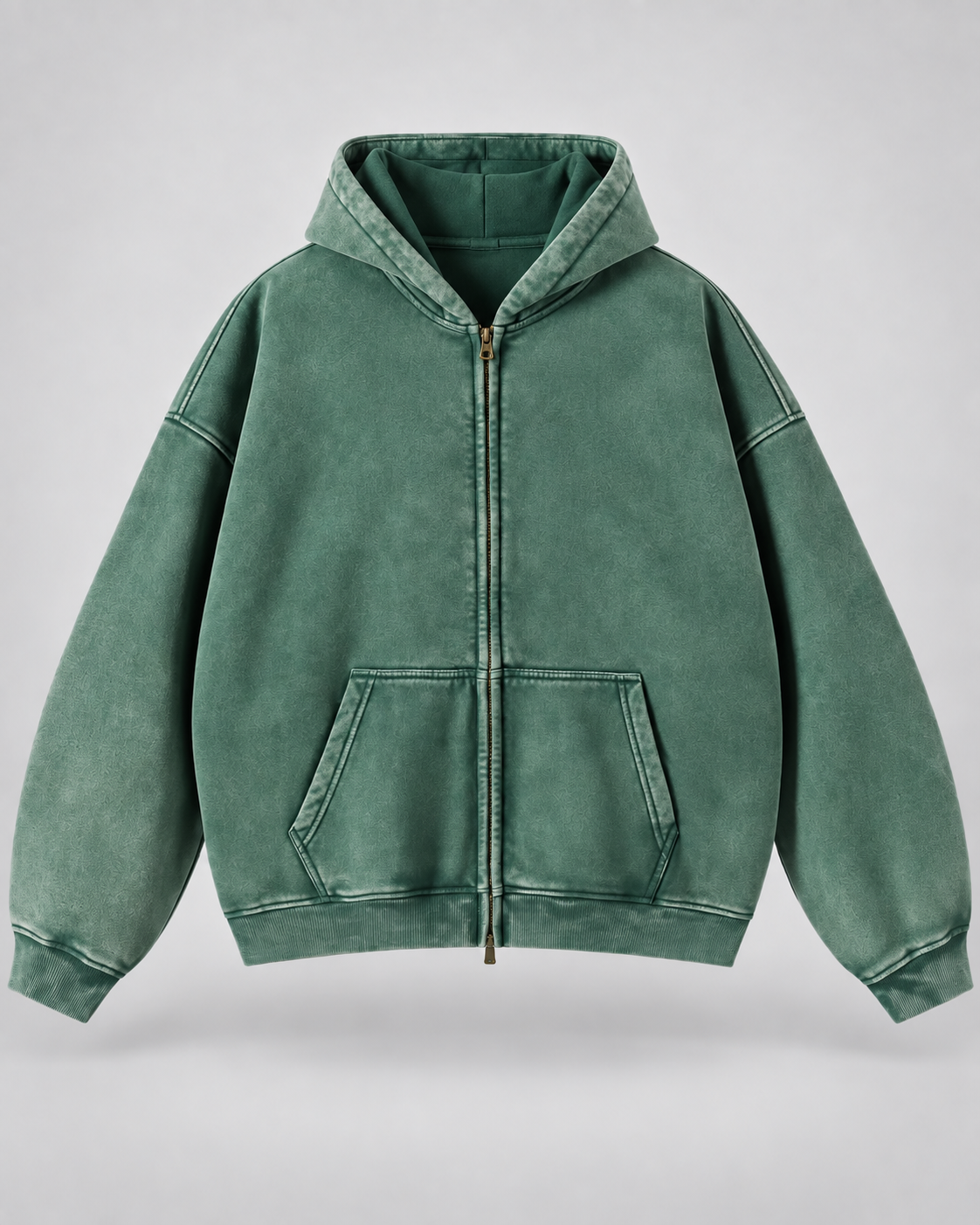 Men's Zip-Up Hoodie - Washed Fleece Oversized Fit
