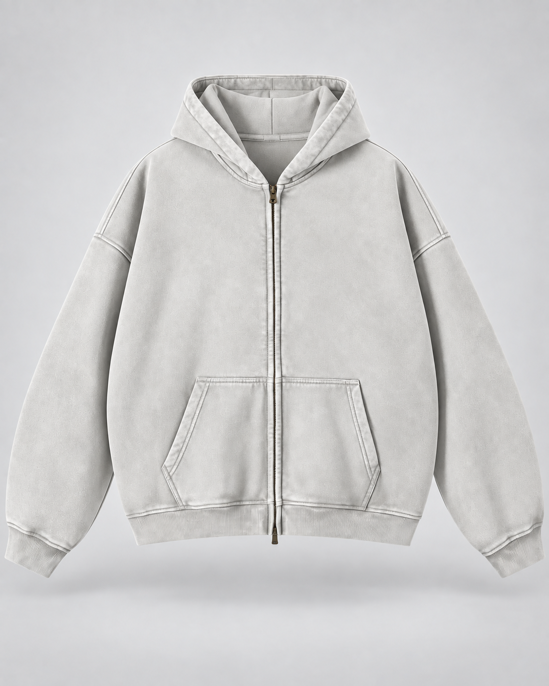 Men's Zip-Up Hoodie - Washed Fleece Oversized Fit