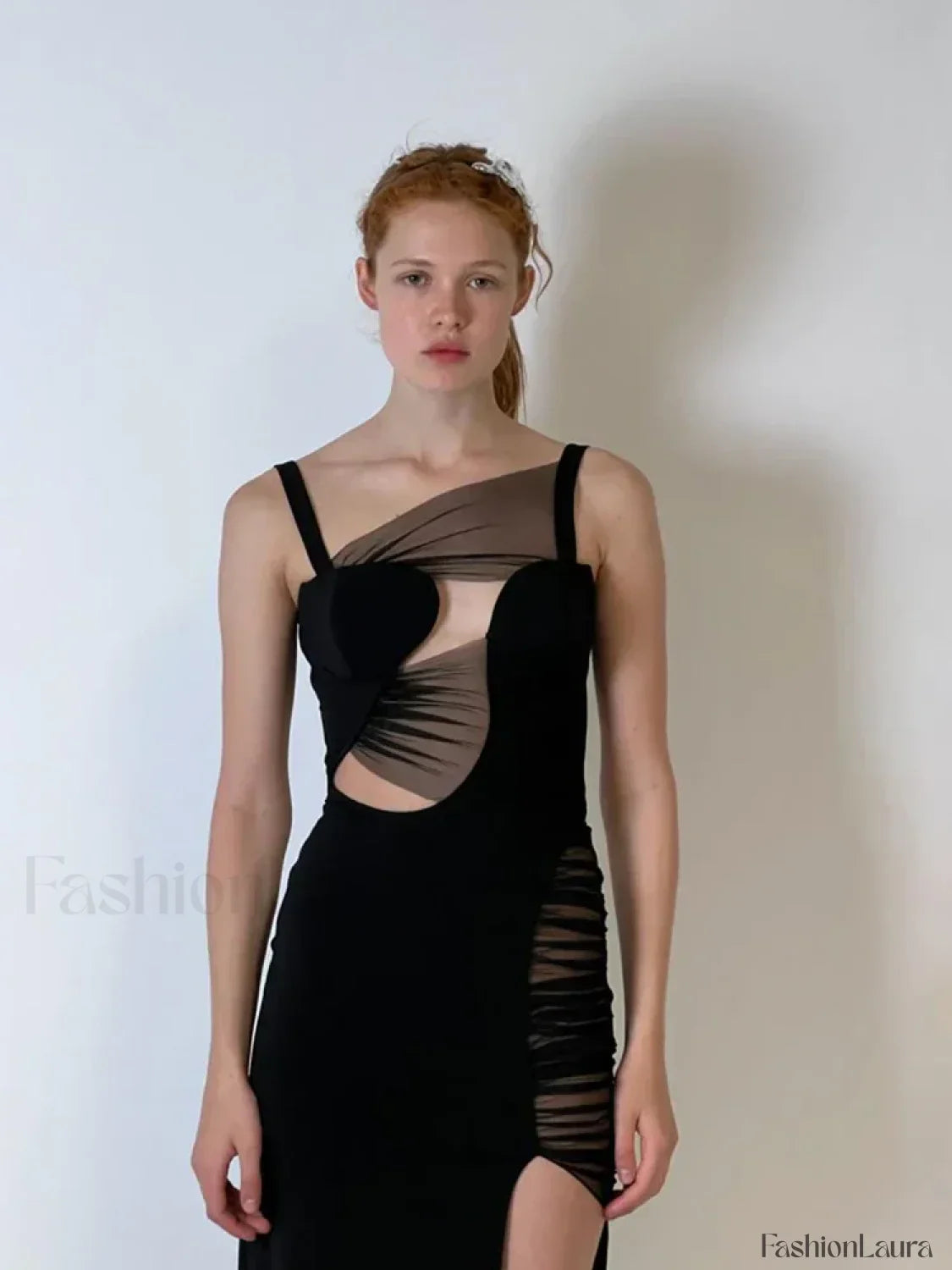 Mesh Hollow V Neck Maxi Dress