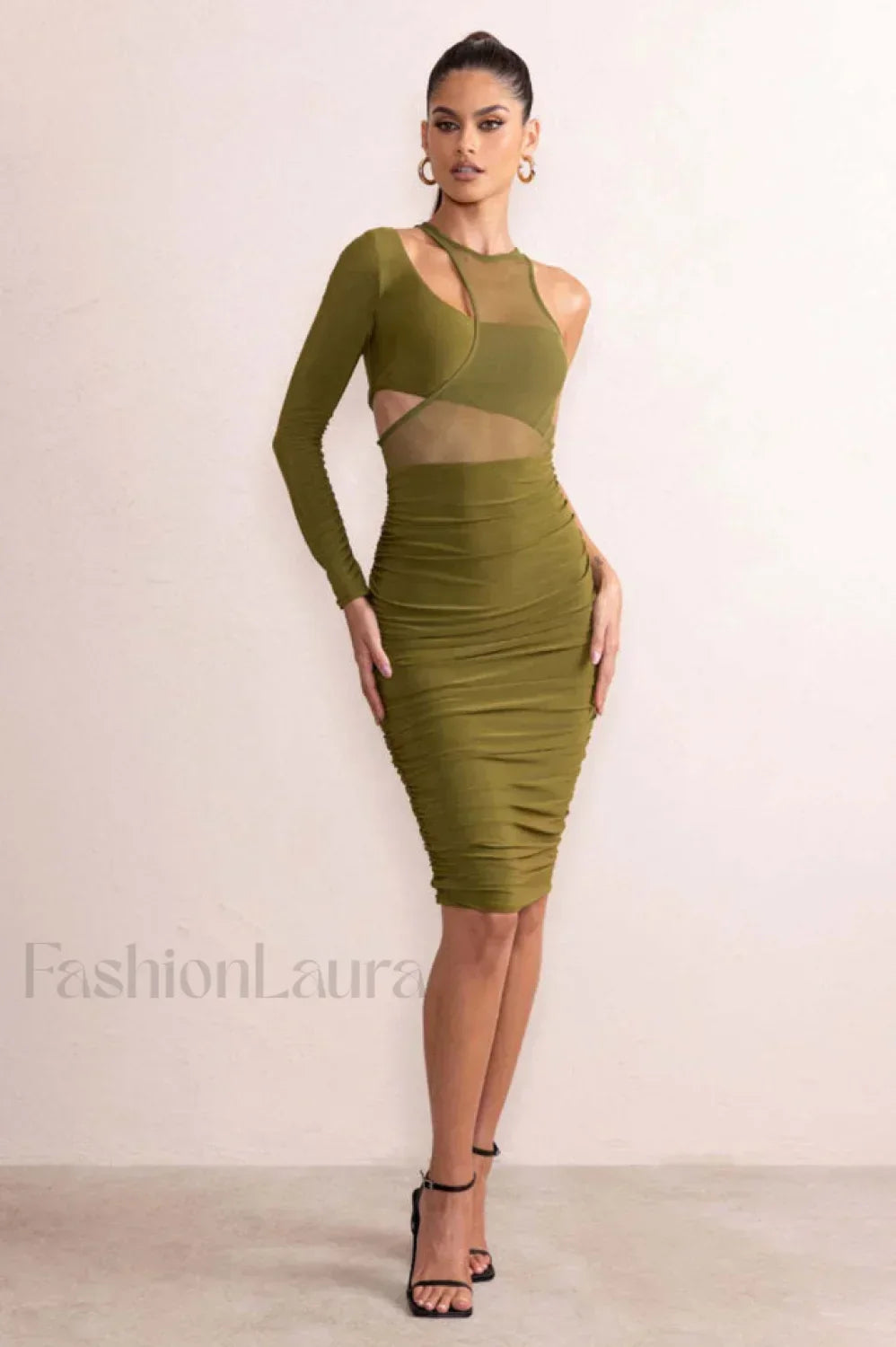 Mesh One Shoulder Charming Layered Midi Dress