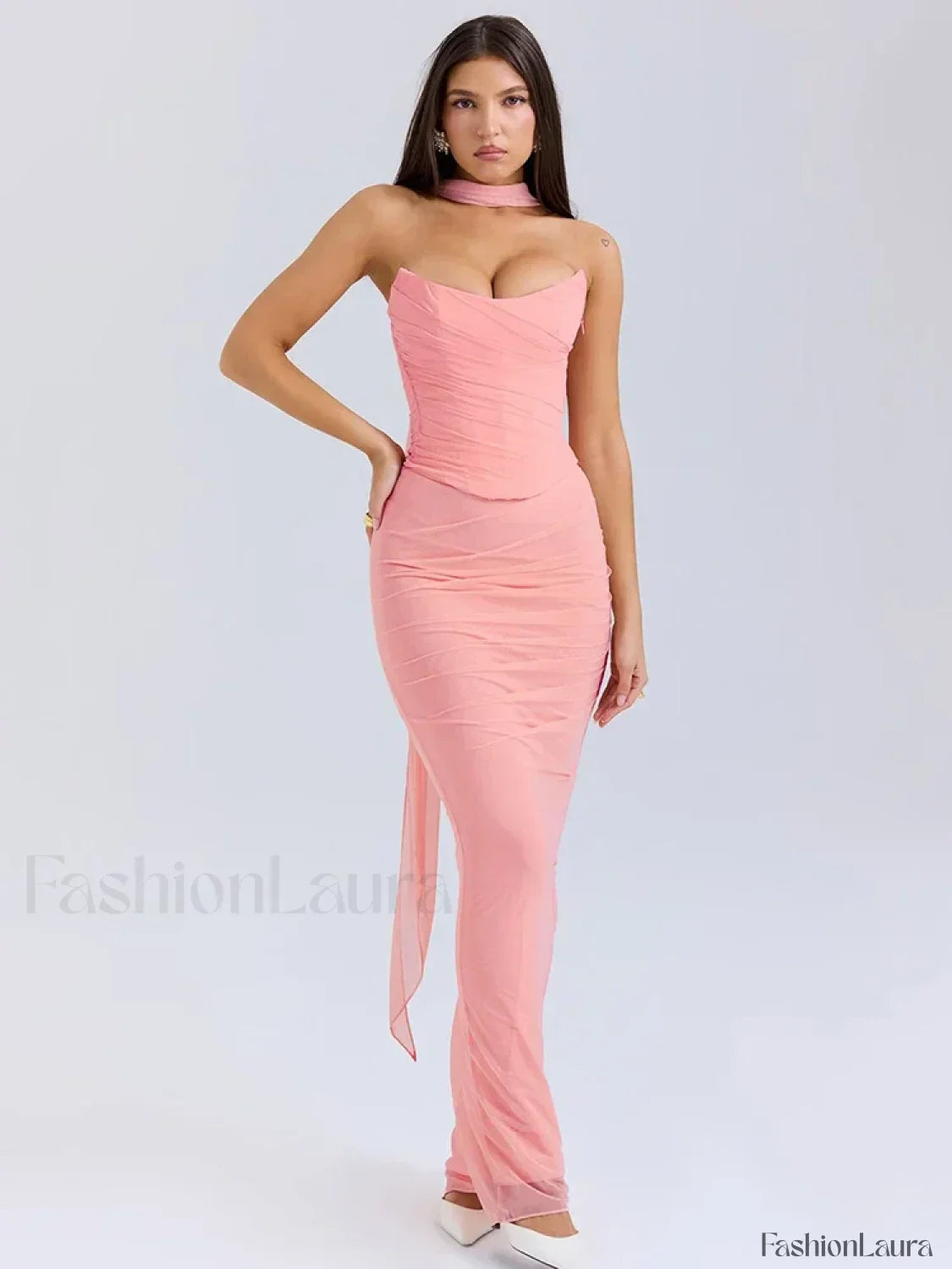 Mesh Patchwork Two Piece Maxi Dress