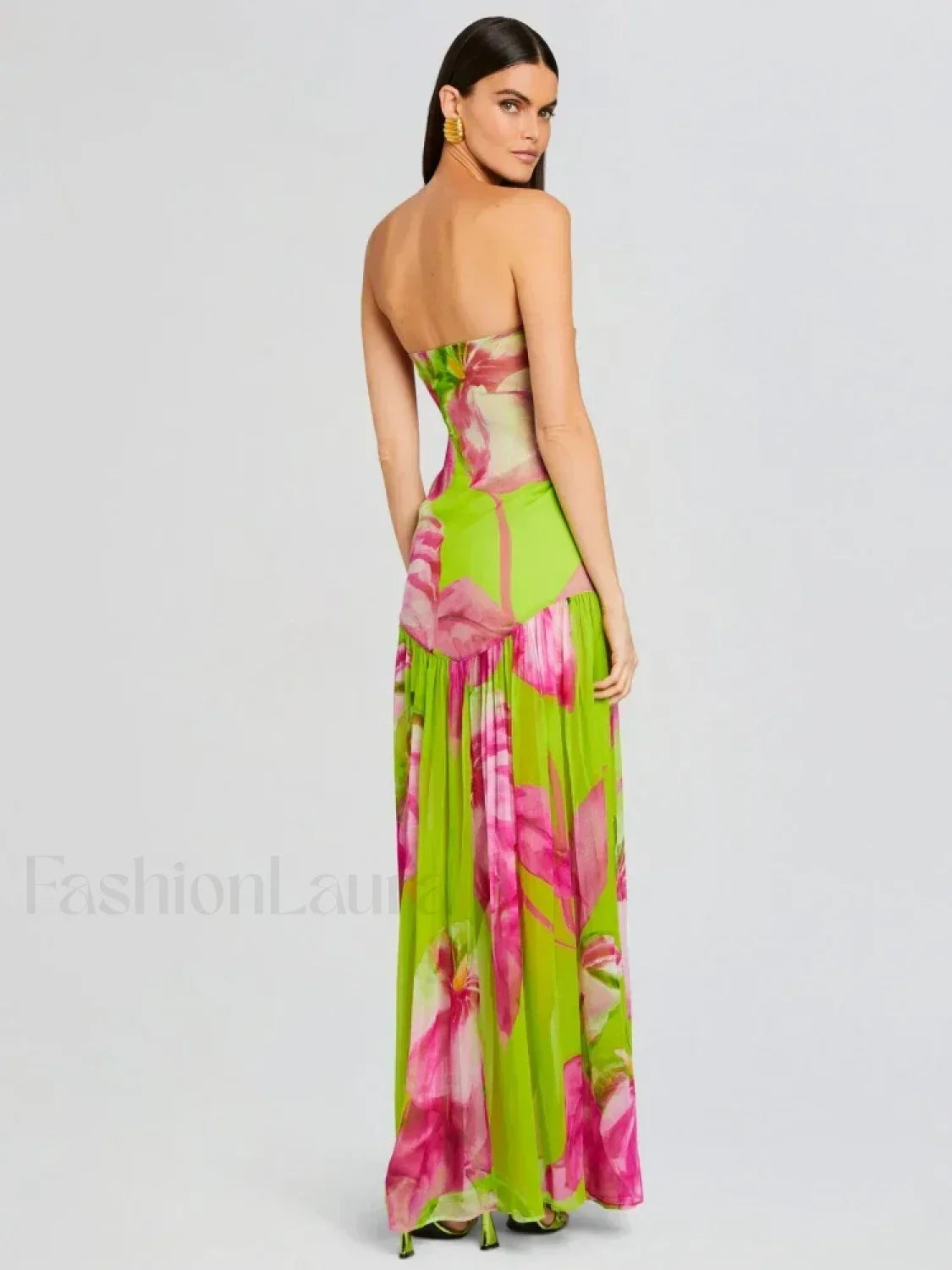 Mesh Slit Colorful Maxi Dress