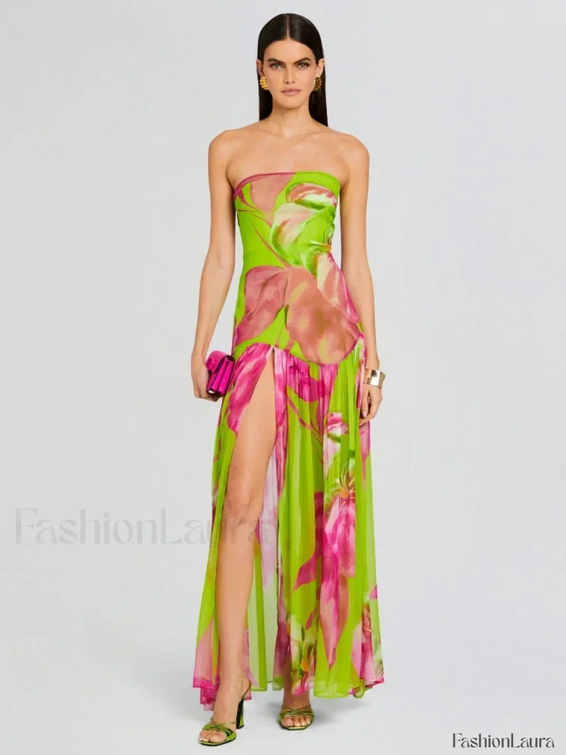 Mesh Slit Colorful Maxi Dress