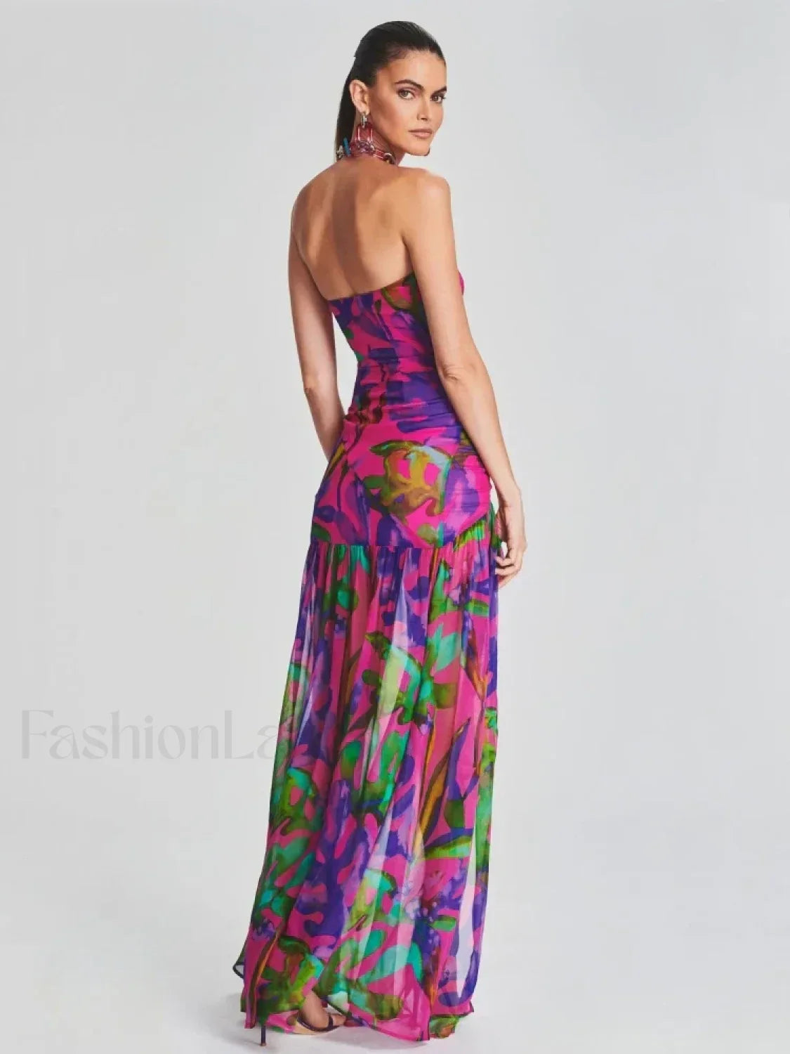 Mesh Slit Colorful Maxi Dress