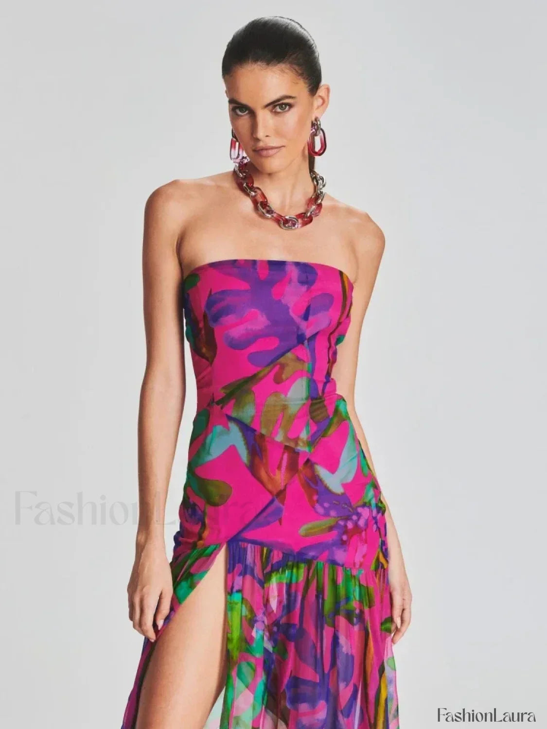 Mesh Slit Colorful Maxi Dress