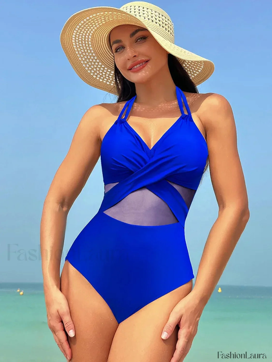 Mesh Spliced Lace Up Backless One Piece