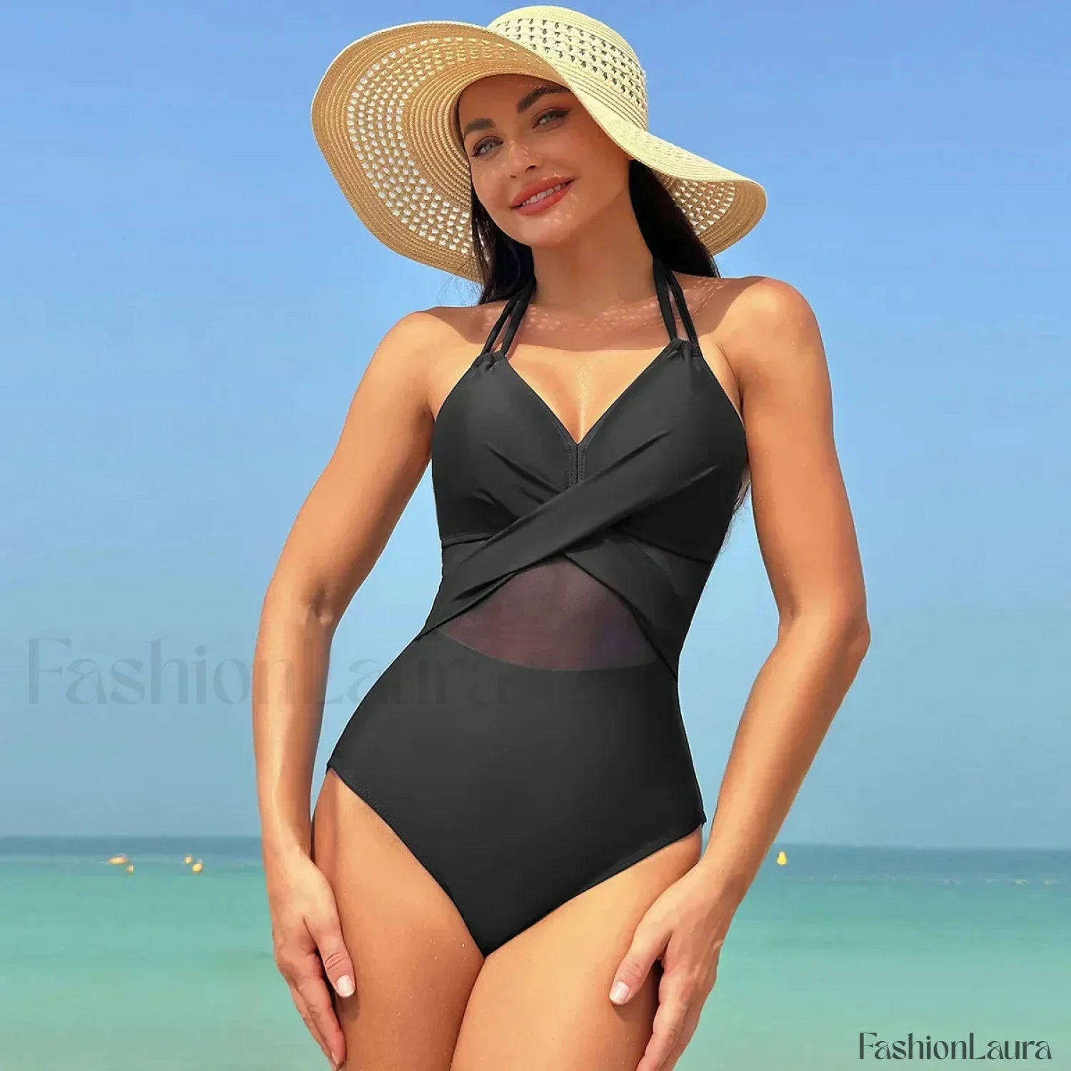 Mesh Spliced Lace Up Backless One Piece