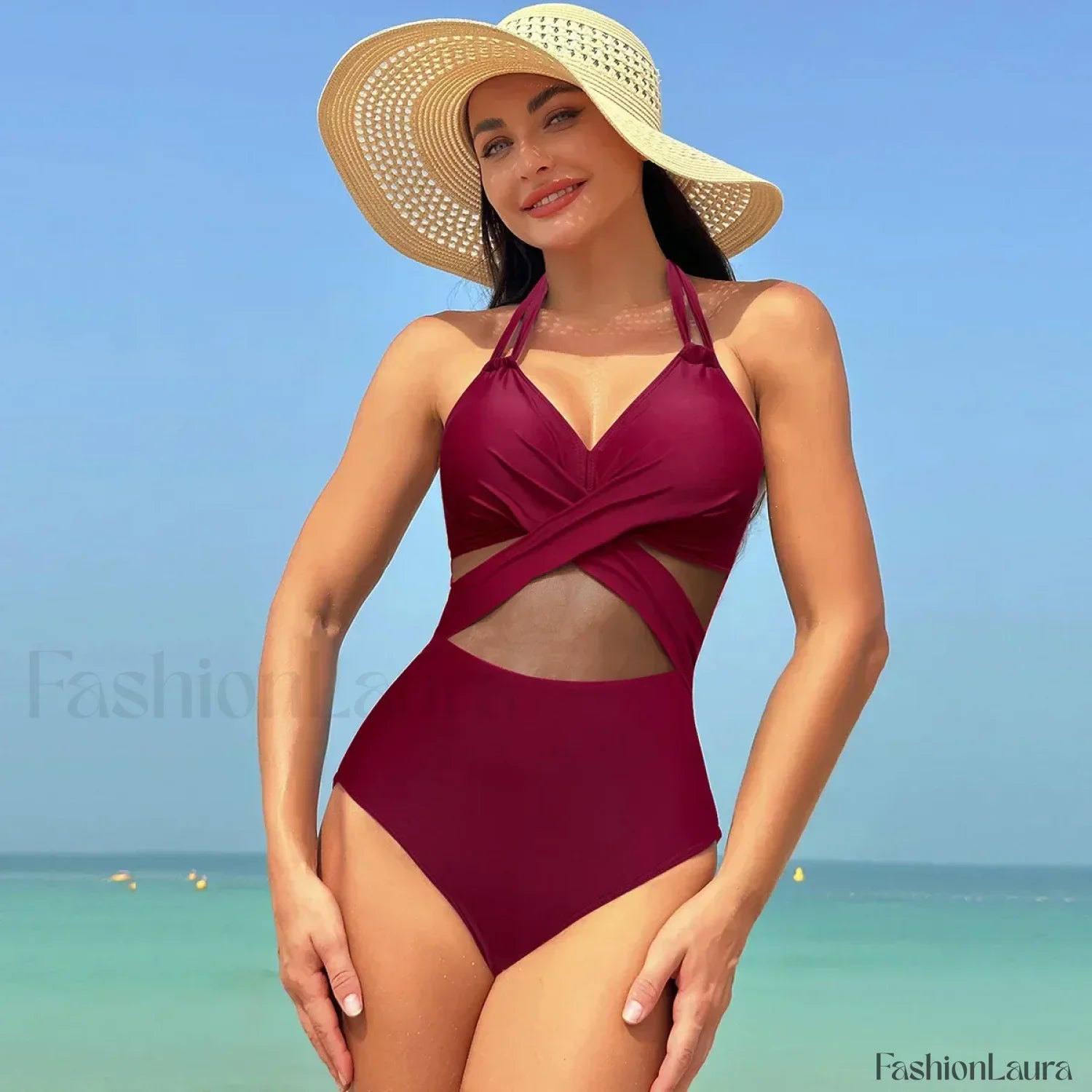 Mesh Spliced Lace Up Backless One Piece