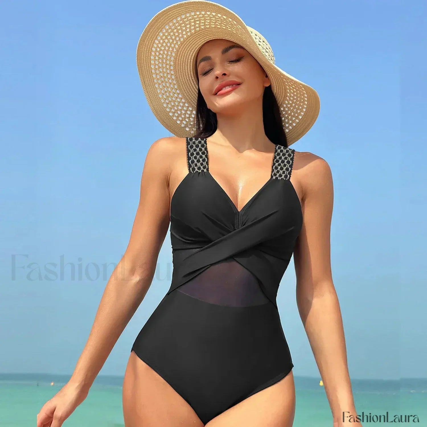 Mesh Spliced Lace Up Backless One Piece