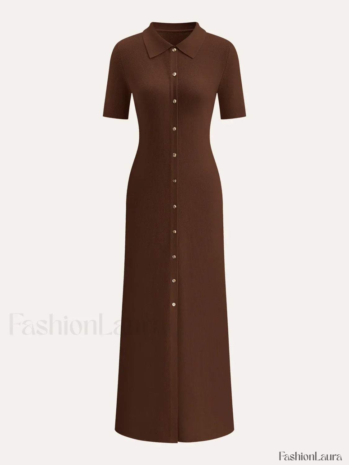 Metal Button Collar Midi Dress