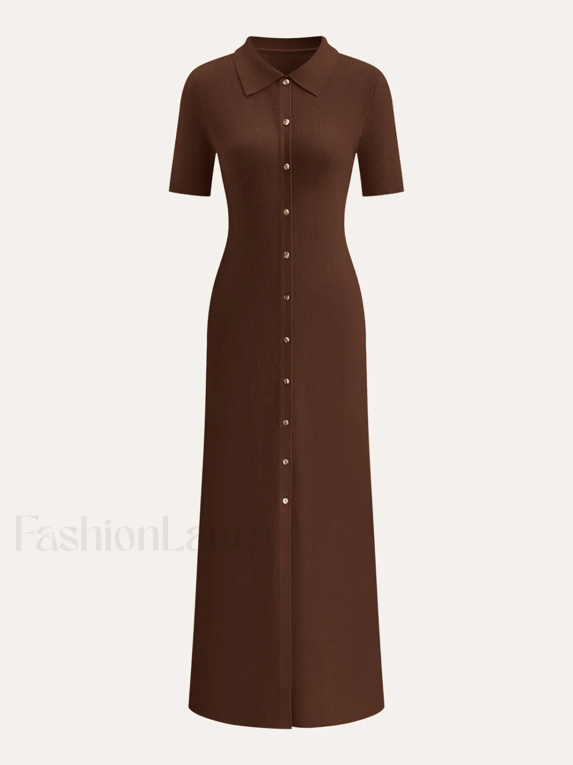 Metal Button Collar Midi Dress